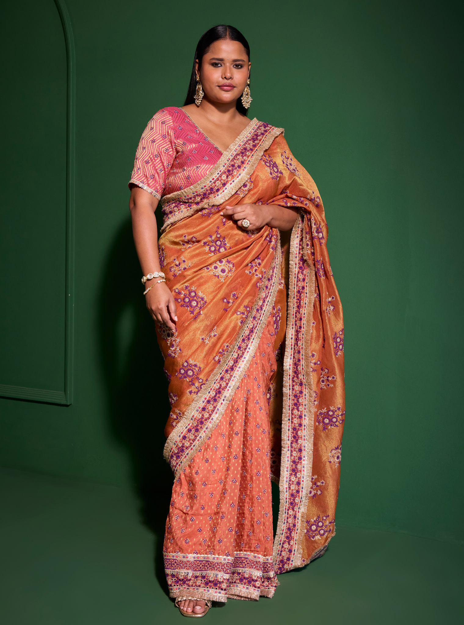 Mulmul Lurex Organza + Banarsi Mohra Orange Saree