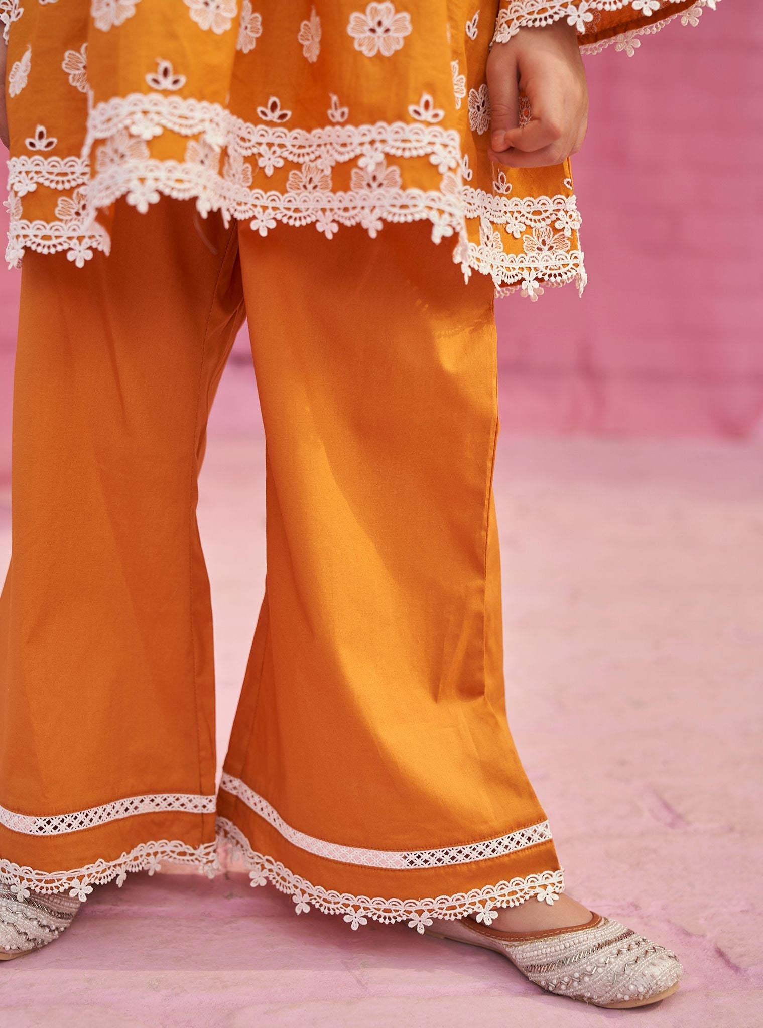 Mulmul Cotton Dwi Orange Kurta With Mulmul Cotton Dwi Orange Pant