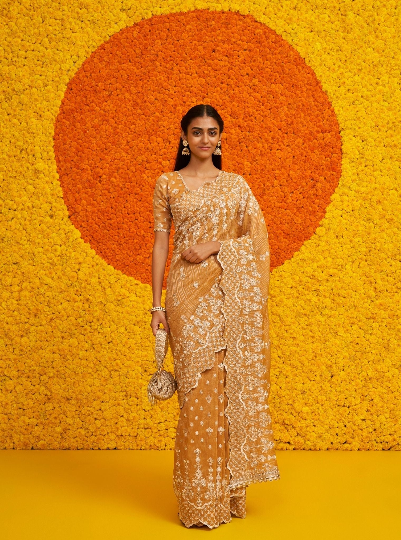 Mulmul Banarsi + Royal Tissue Khairiyat Mustard Saree