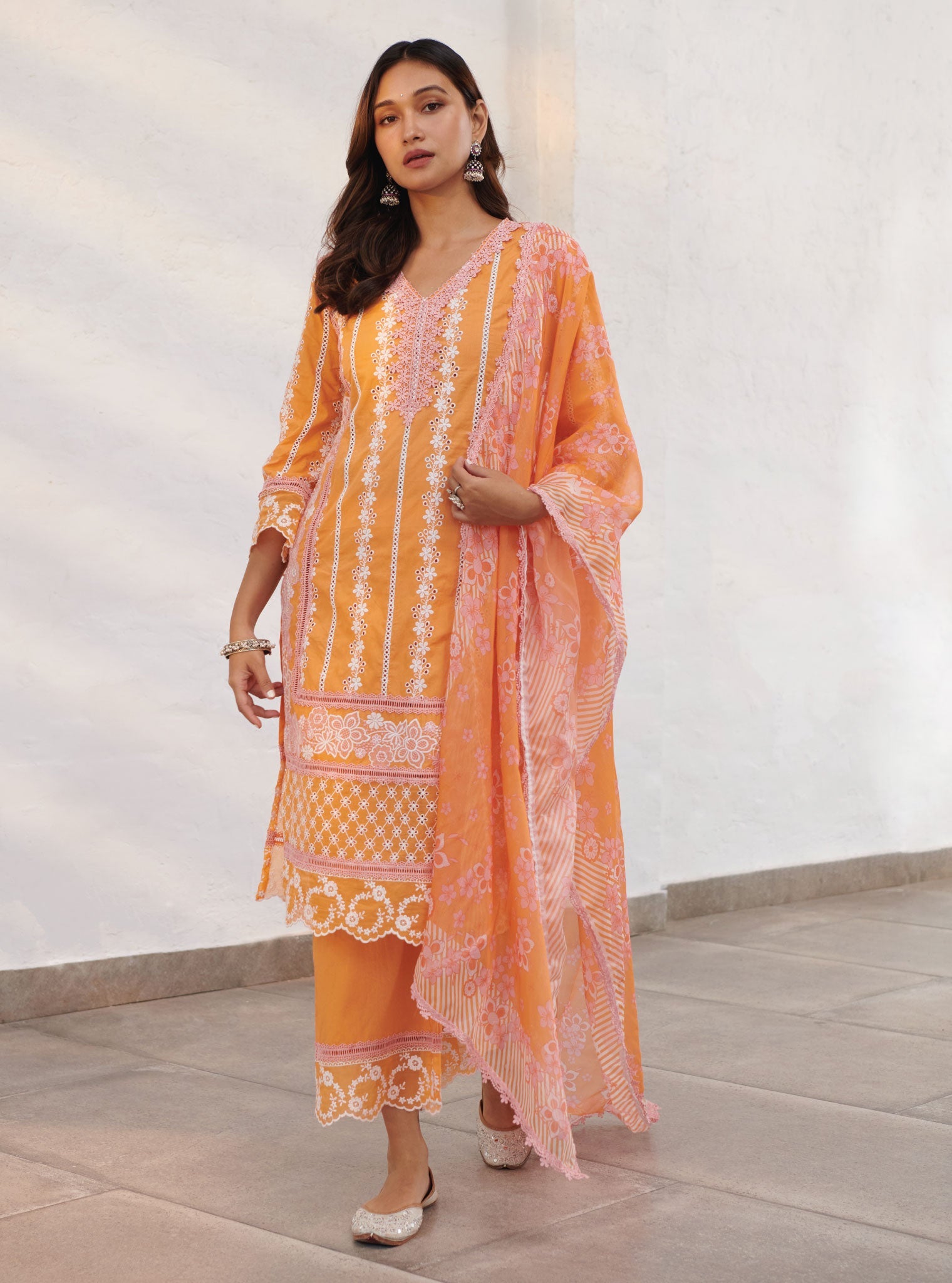 Mulmul Organza Printed Oxford Orange Dupatta