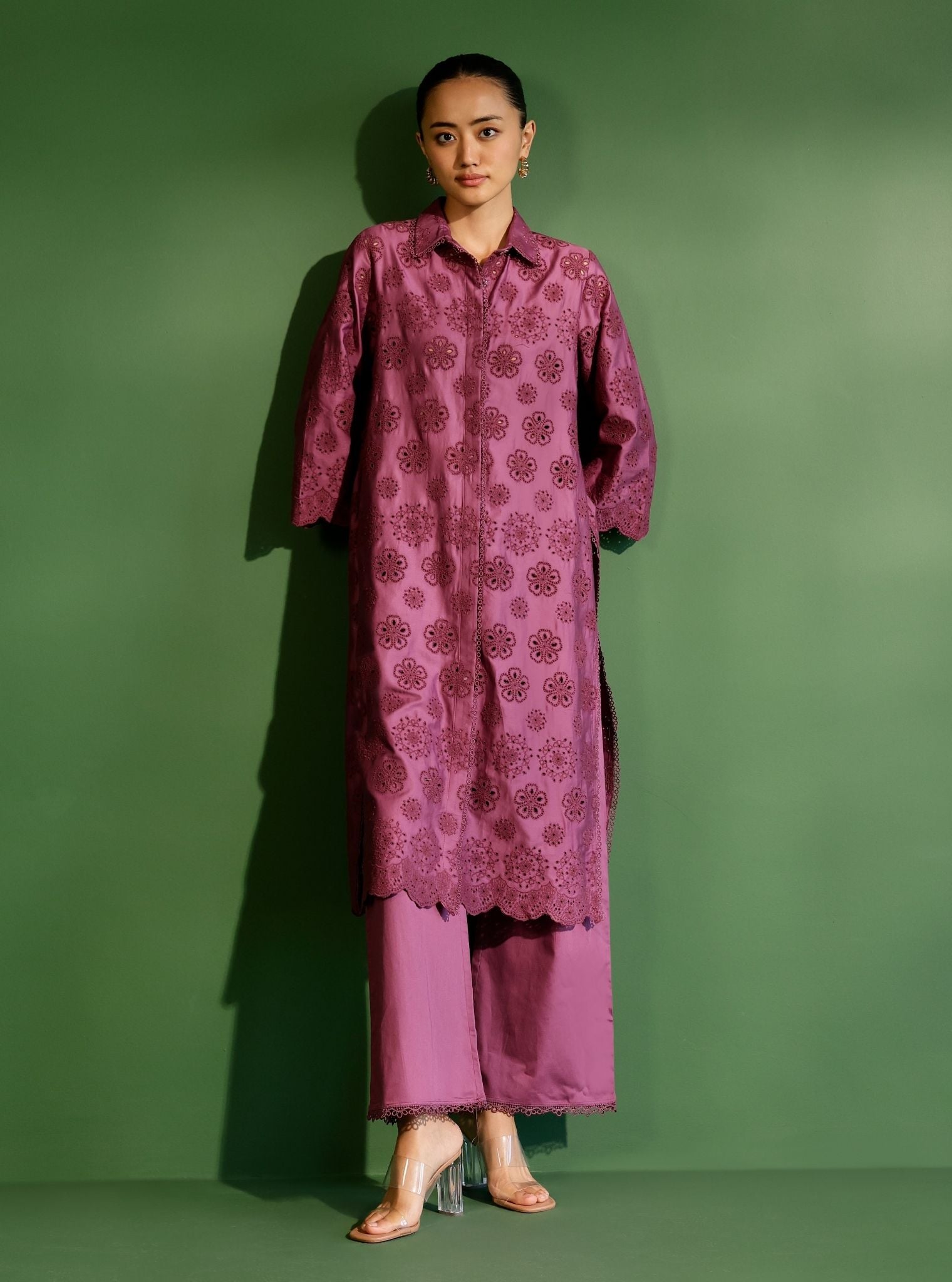 Mulmul Pima Satin Harriet Grape Kurta with Mulmul Pima Satin Harriet Grape Pant