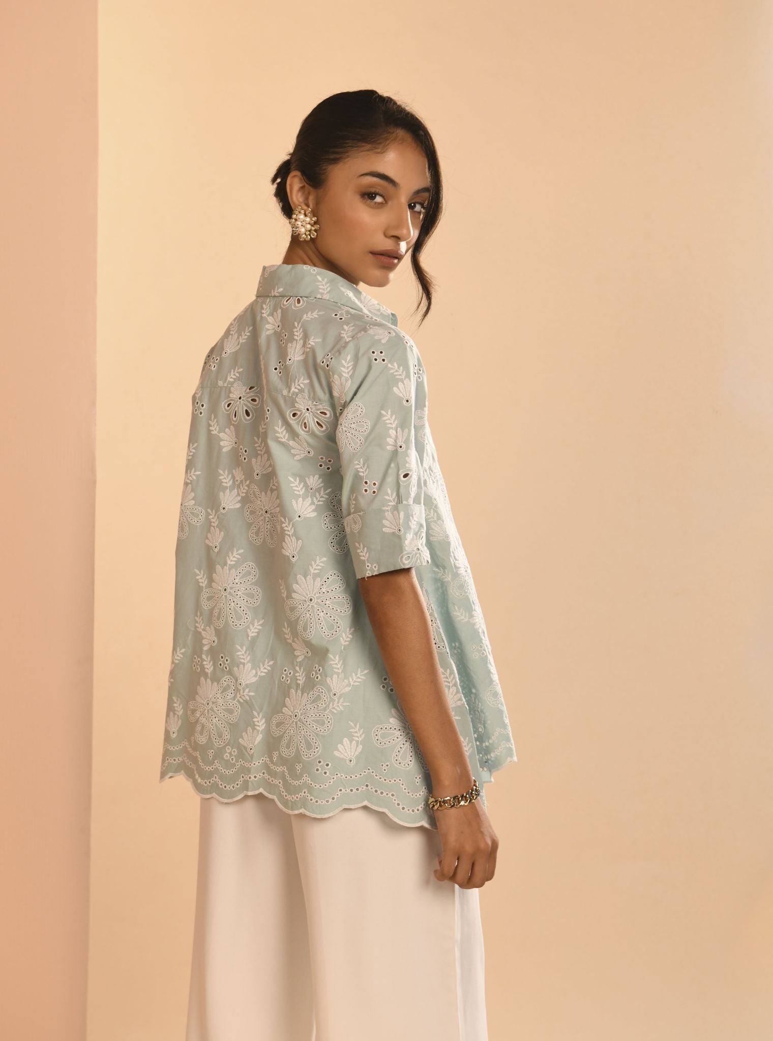 Mulmul Iconic Cotton Chiara Teal Blue Shirt