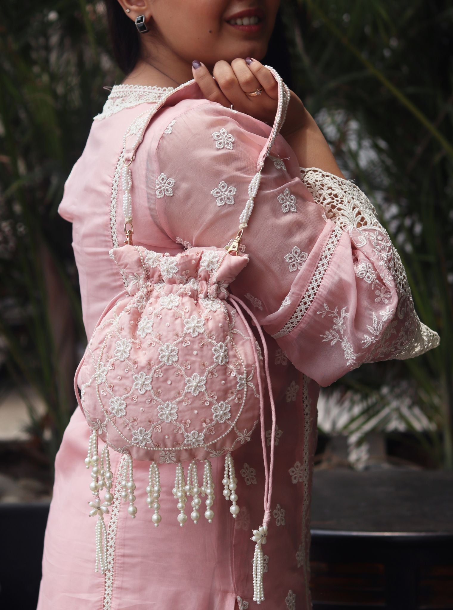 Mulmul Ruhani Pink Potli Bag