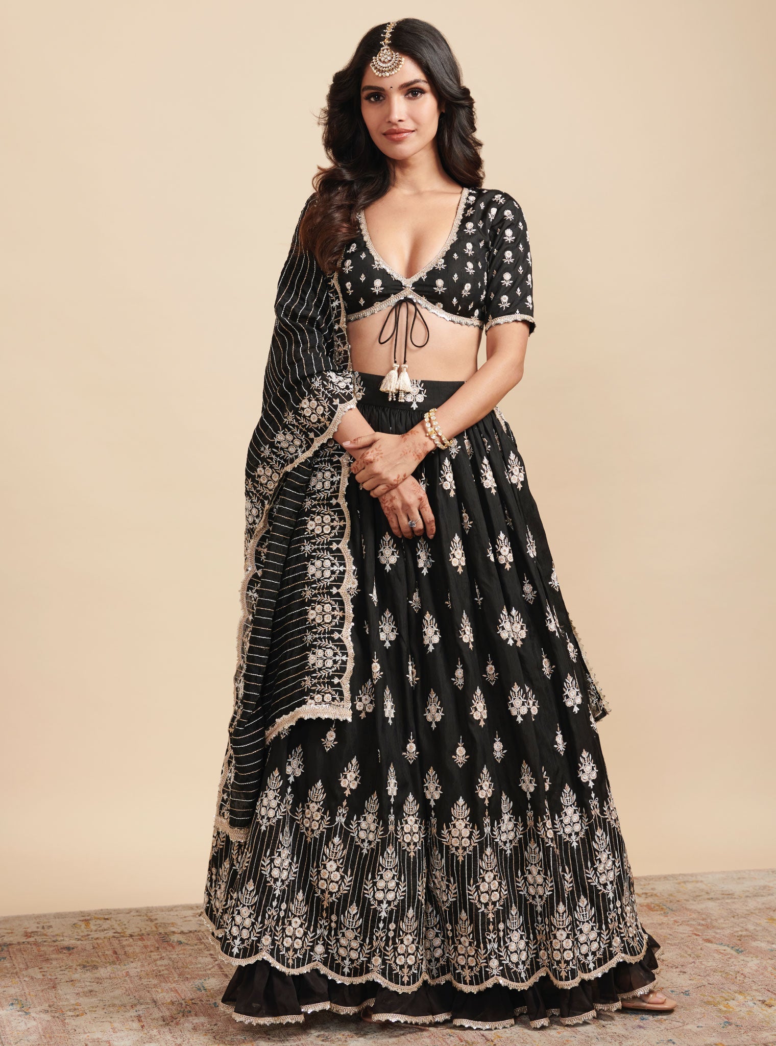 Mulmul Silk Bahaara Black Lehenga