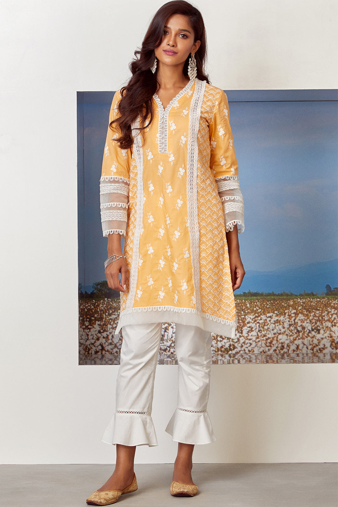 Mulmul Cotton Armada Orange Kurta