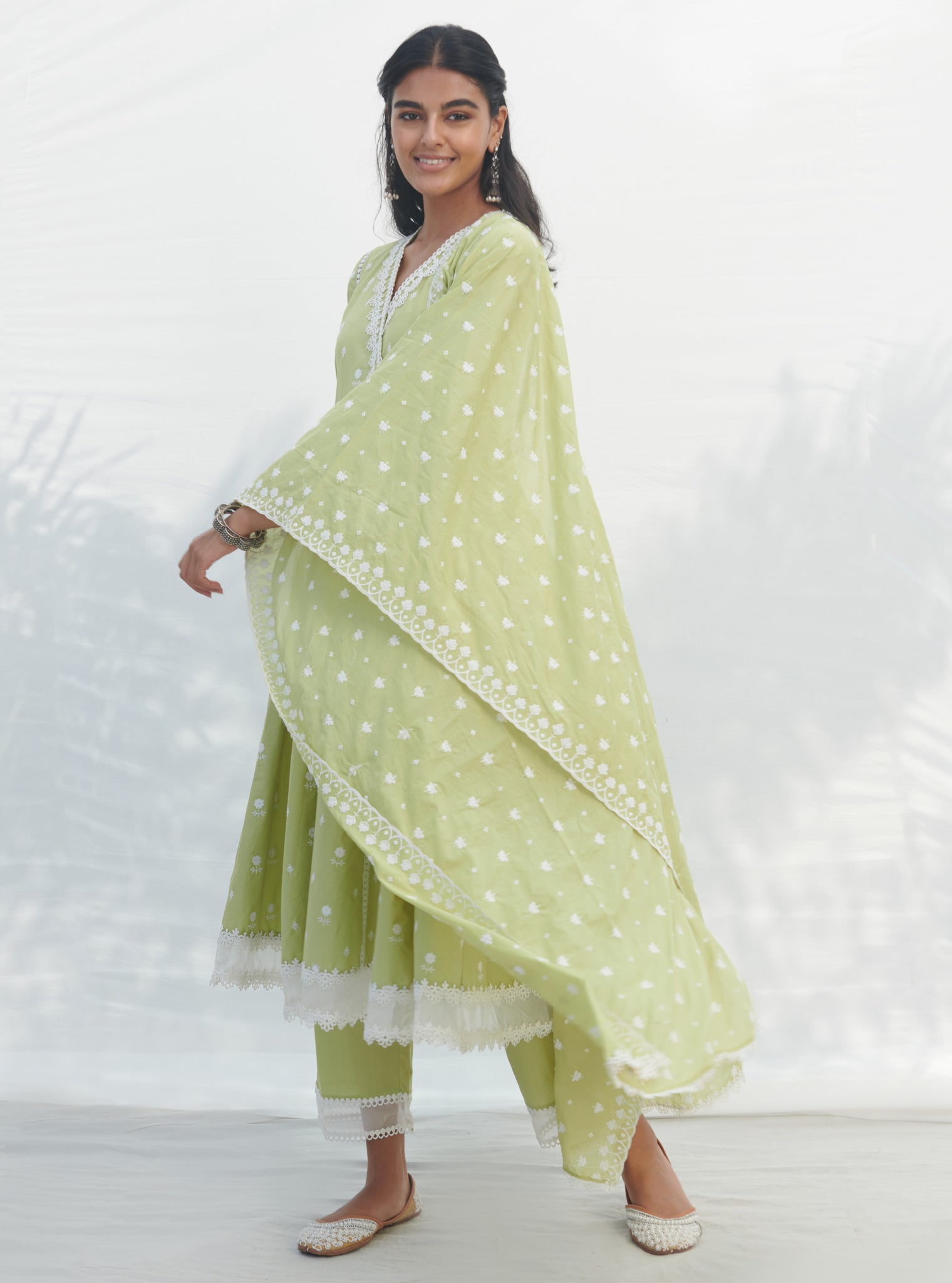 Mulmul Cotton Kankon Lime Dupatta