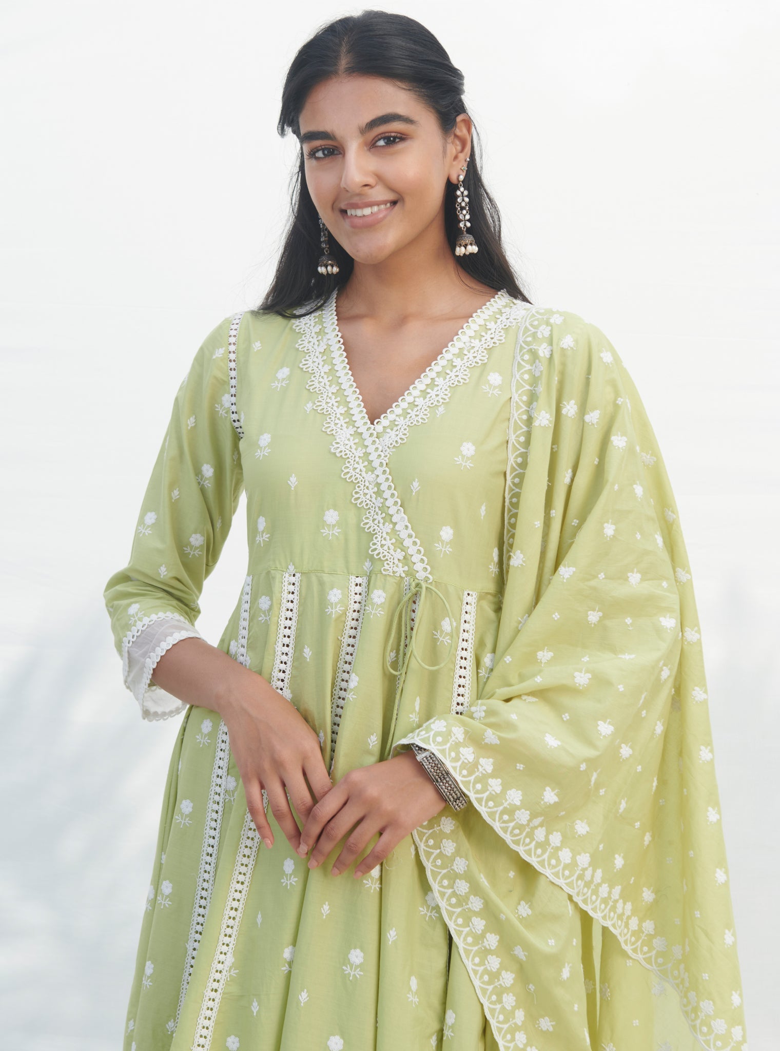 Mulmul Cotton Kankon Lime Dupatta