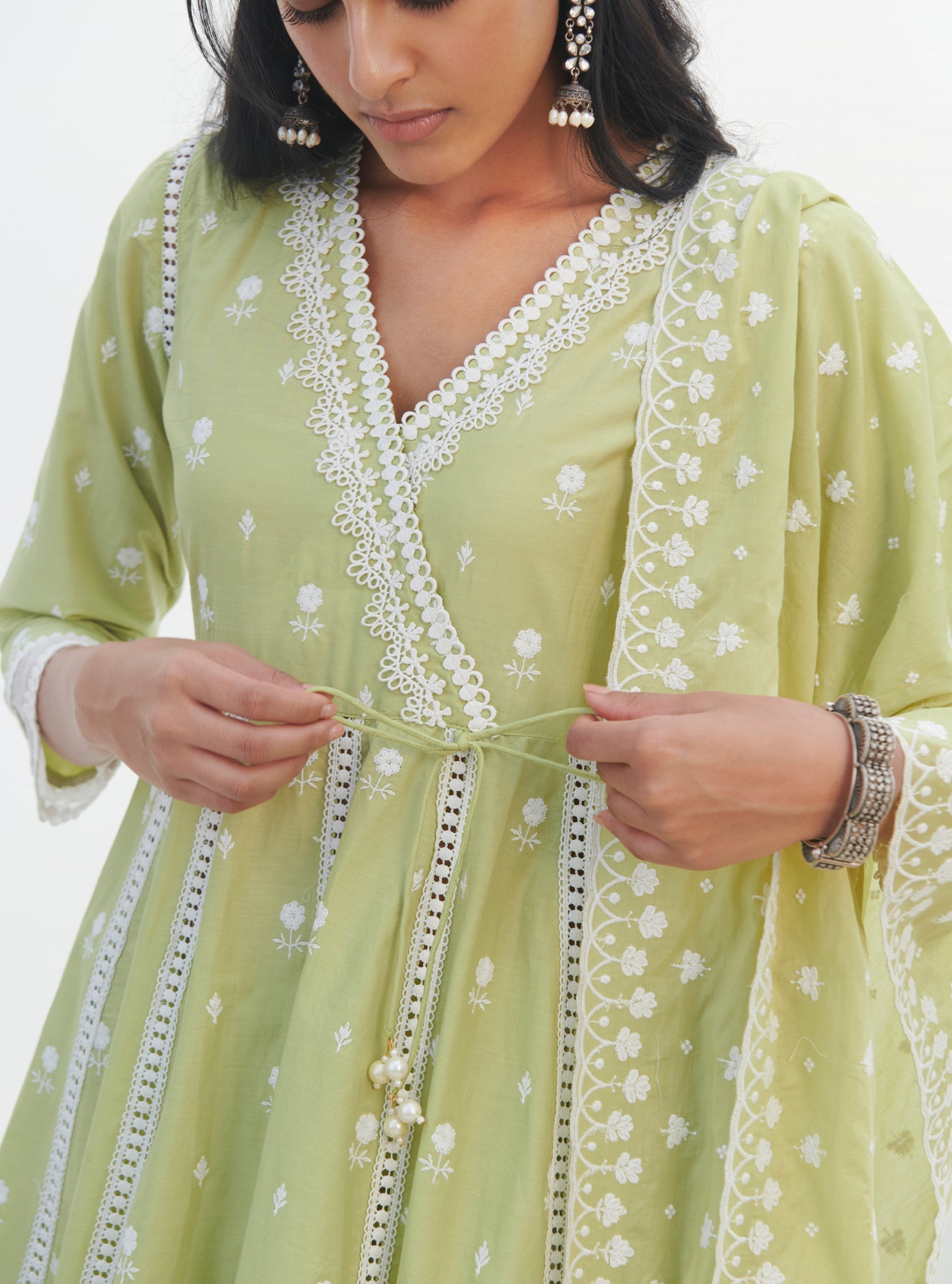 Mulmul Cotton Kankon Lime Dupatta