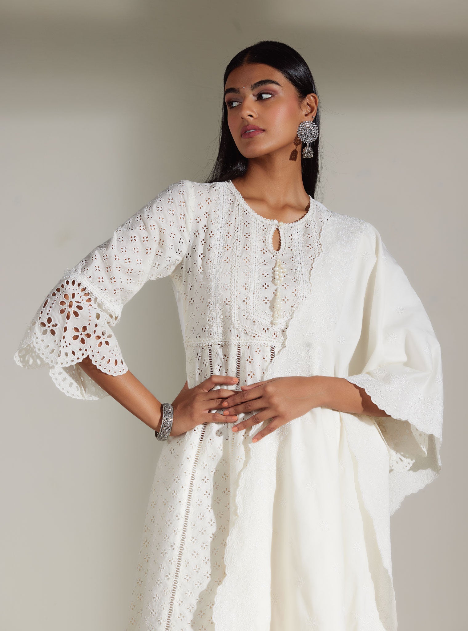 Mulmul Cotton Arris White Anarkali  Kurta