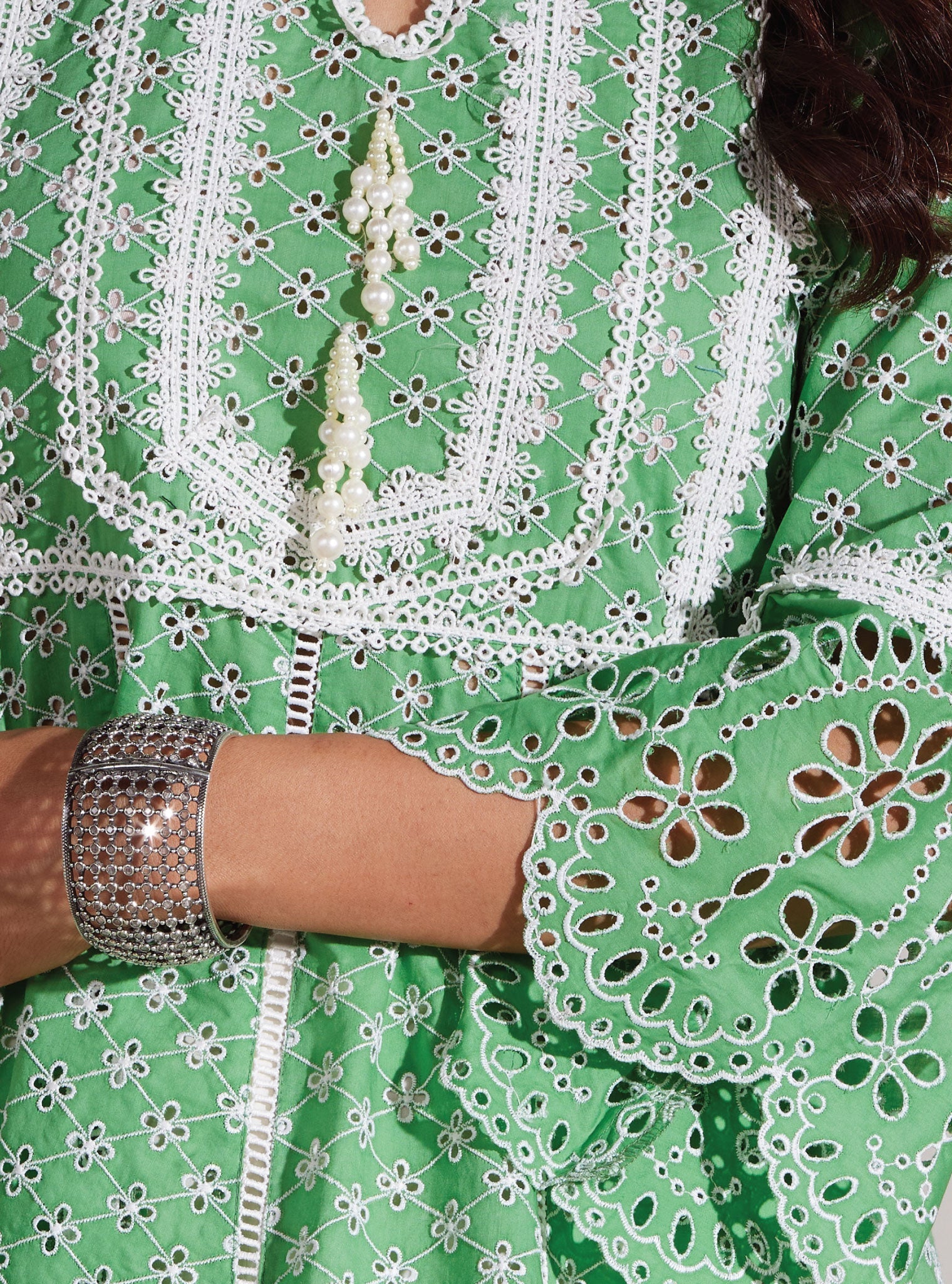 Mulmul Cotton Arris Green Anarkali  Kurta