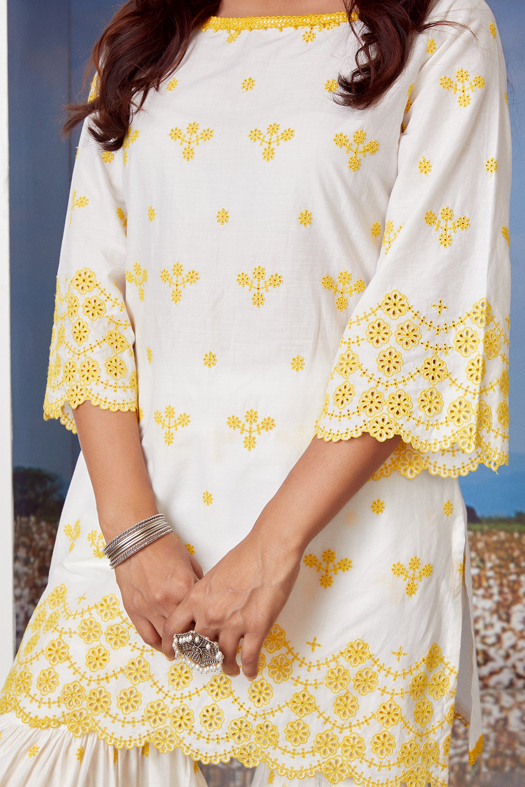 Mulmul Cotton Ashberry Kurta With Ashberry Garara