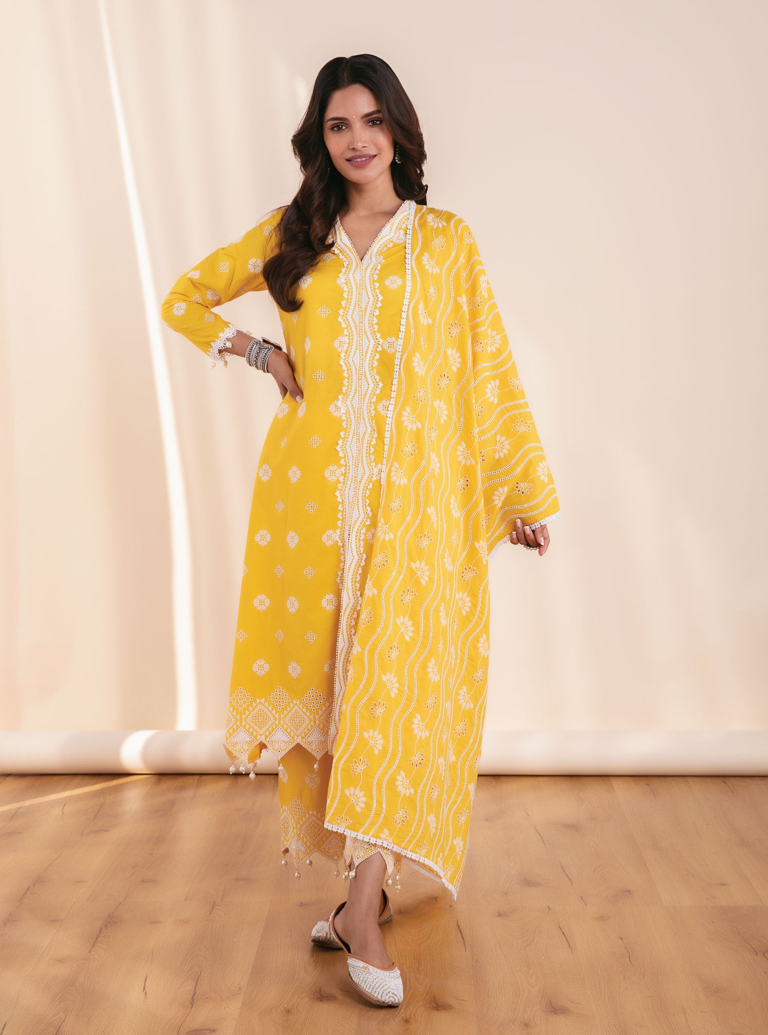 Mulmul Cotton Audrey Mango Kurta With Audrey Mango Palazzo