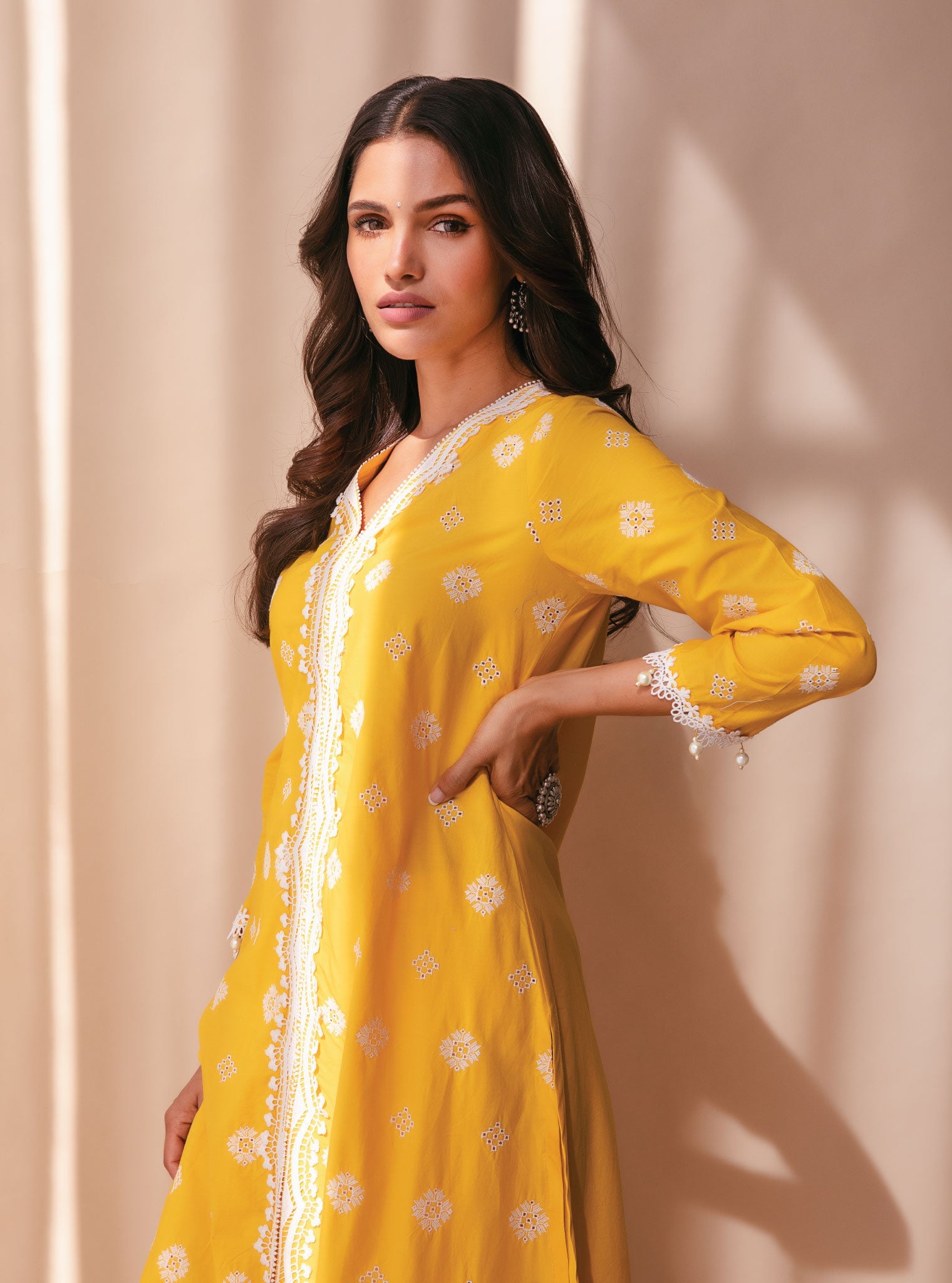 Mulmul Cotton Audrey Mango Kurta With Audrey Mango Palazzo