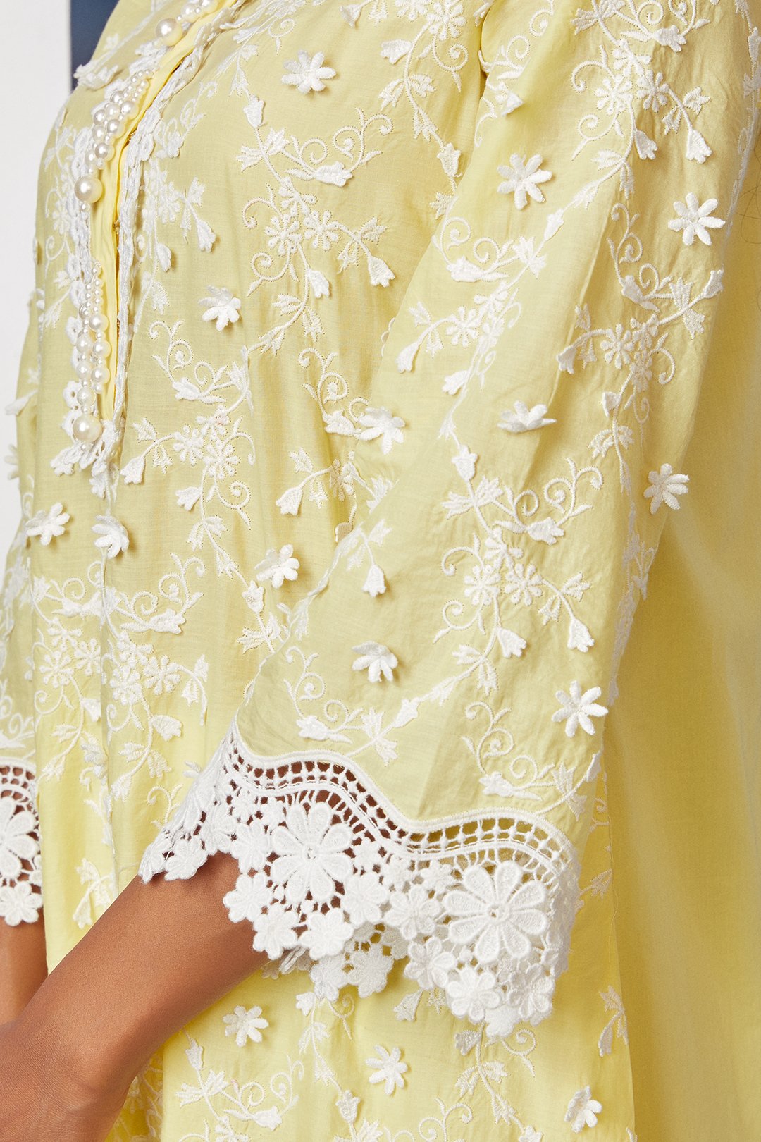 Mulmul Cotton Baybreeze Yellow Kurta With Umbrella Frill White Pyajama