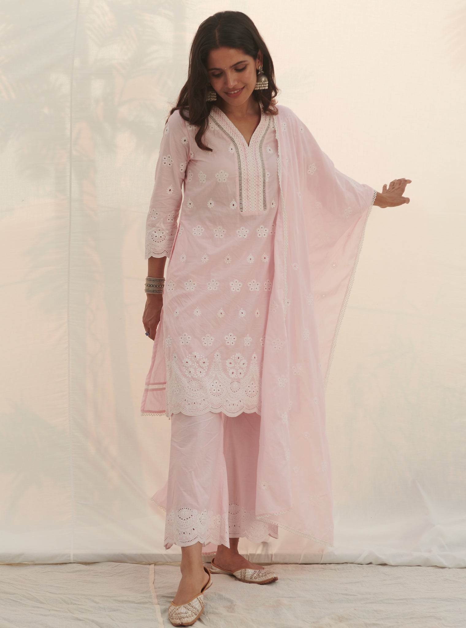 Mulmul Cotton Parra Pink Dupatta