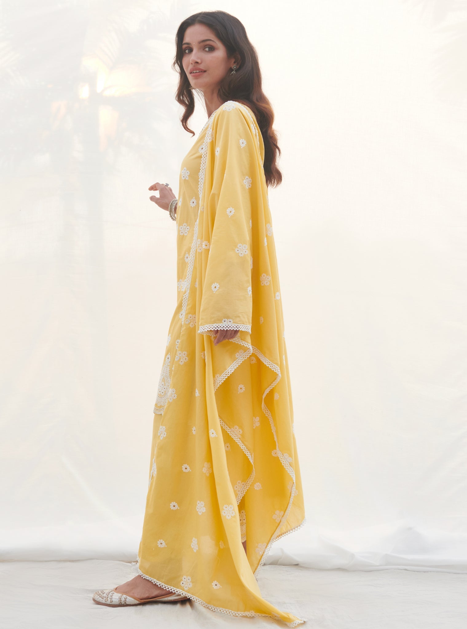 Mulmul Cotton Parra Yellow Dupatta