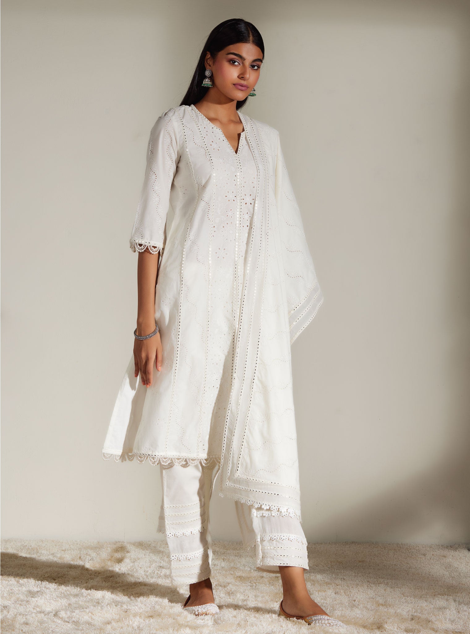 Mulmul Shiloh White Dupatta