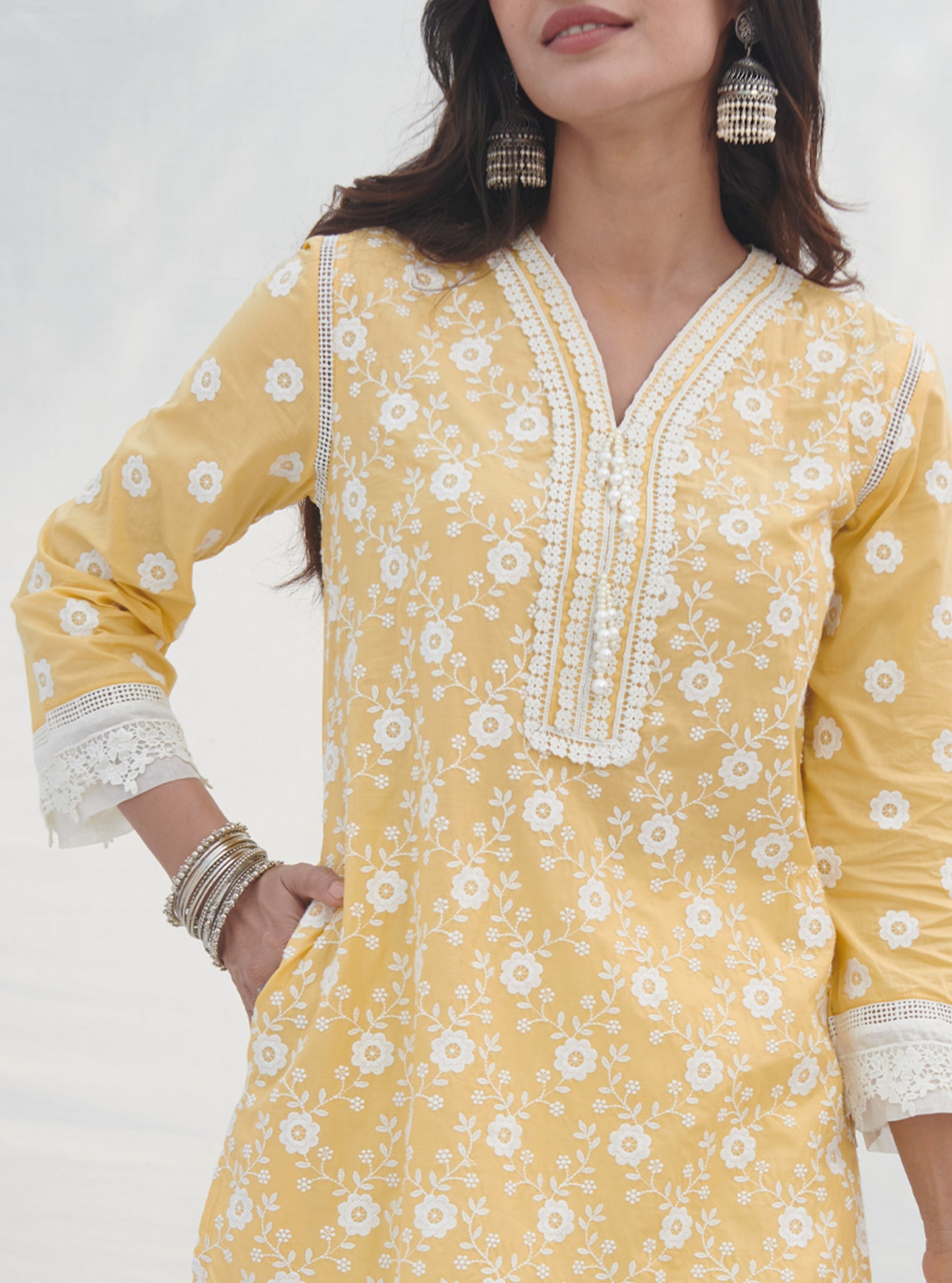 Mulmul Cotton Codli Yellow kurta