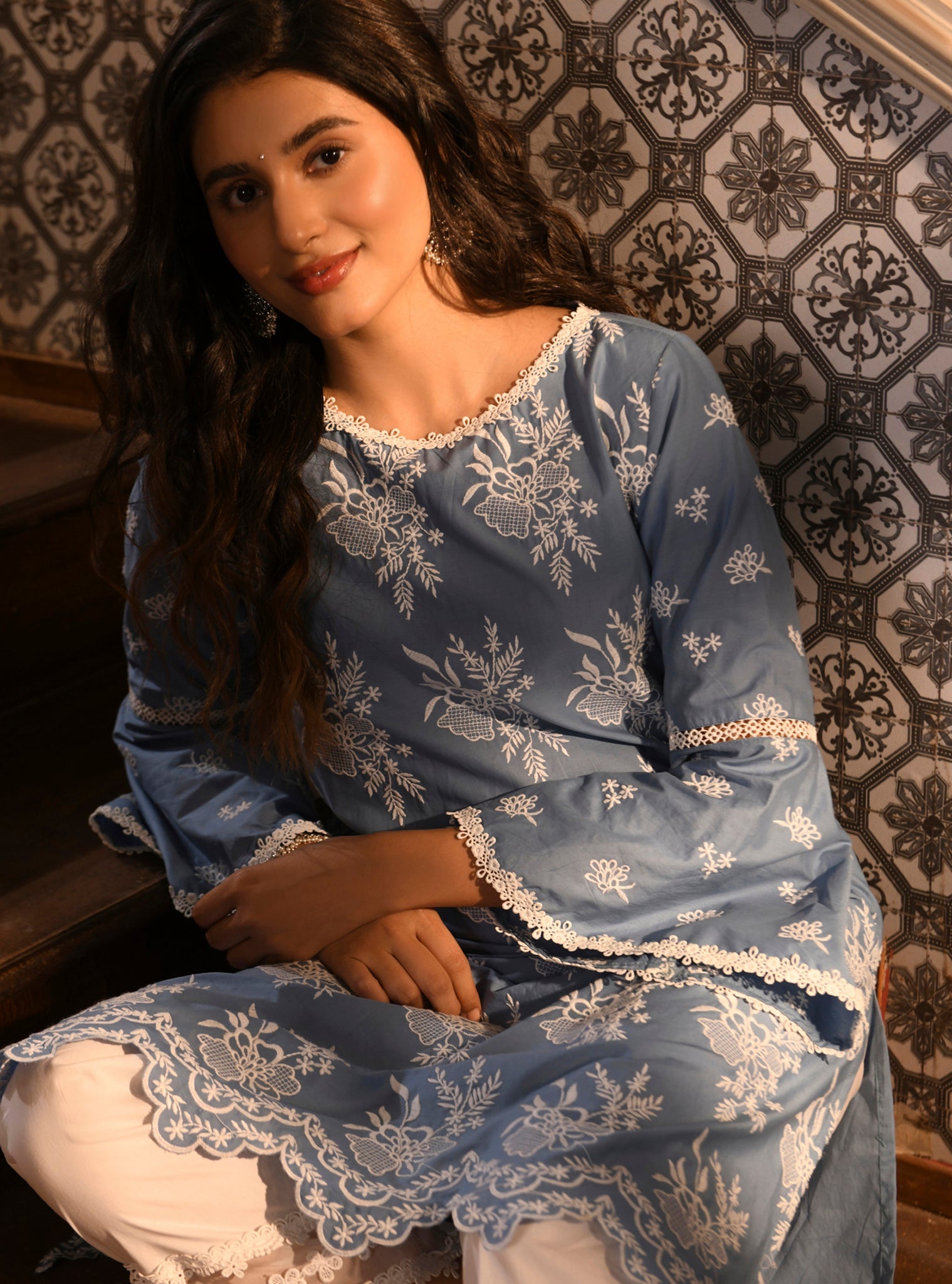 Mulmul Cotton Anisa denim Kurta