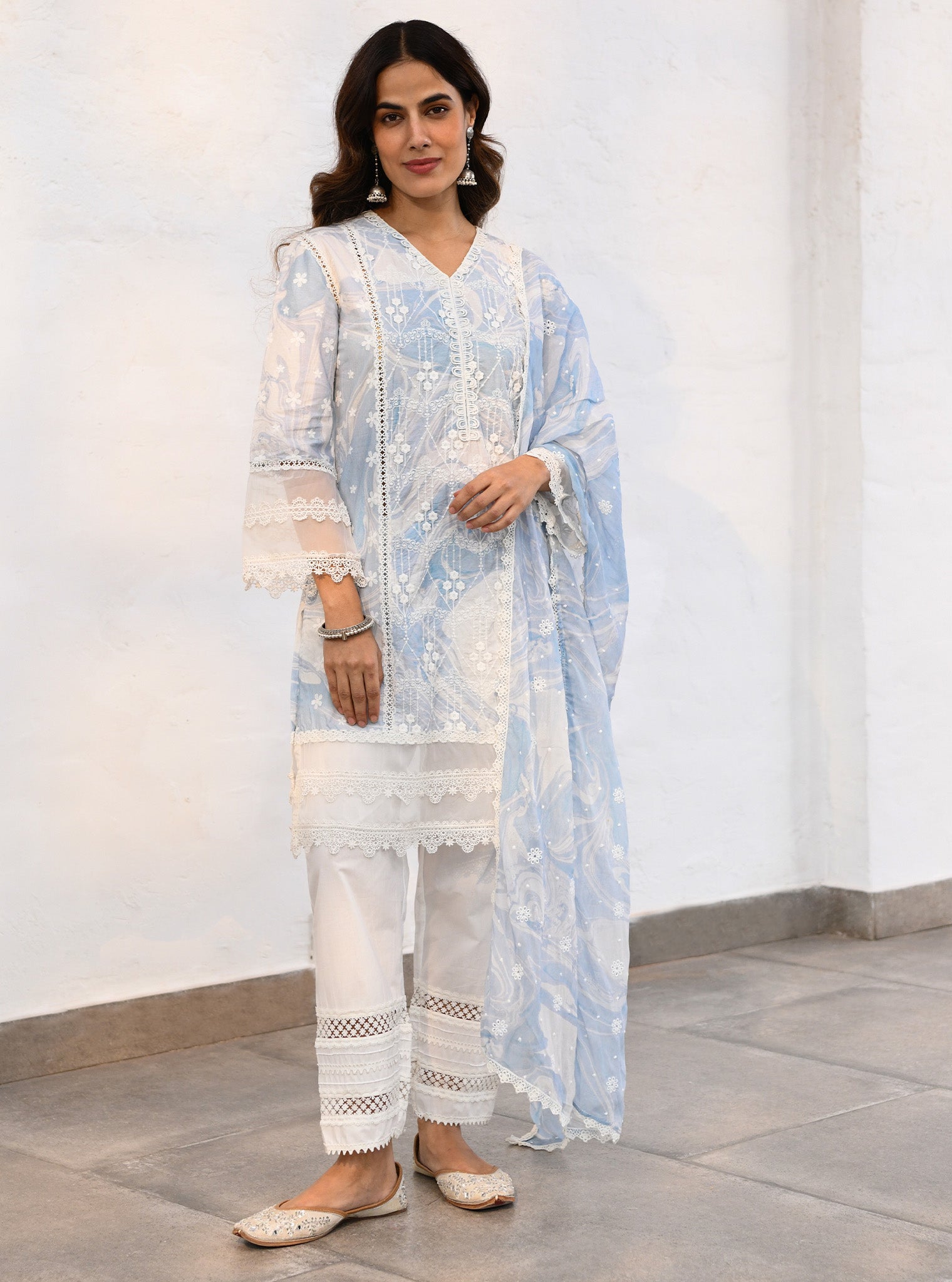 Mulmul Cotton Marble Delphi Blue kurta