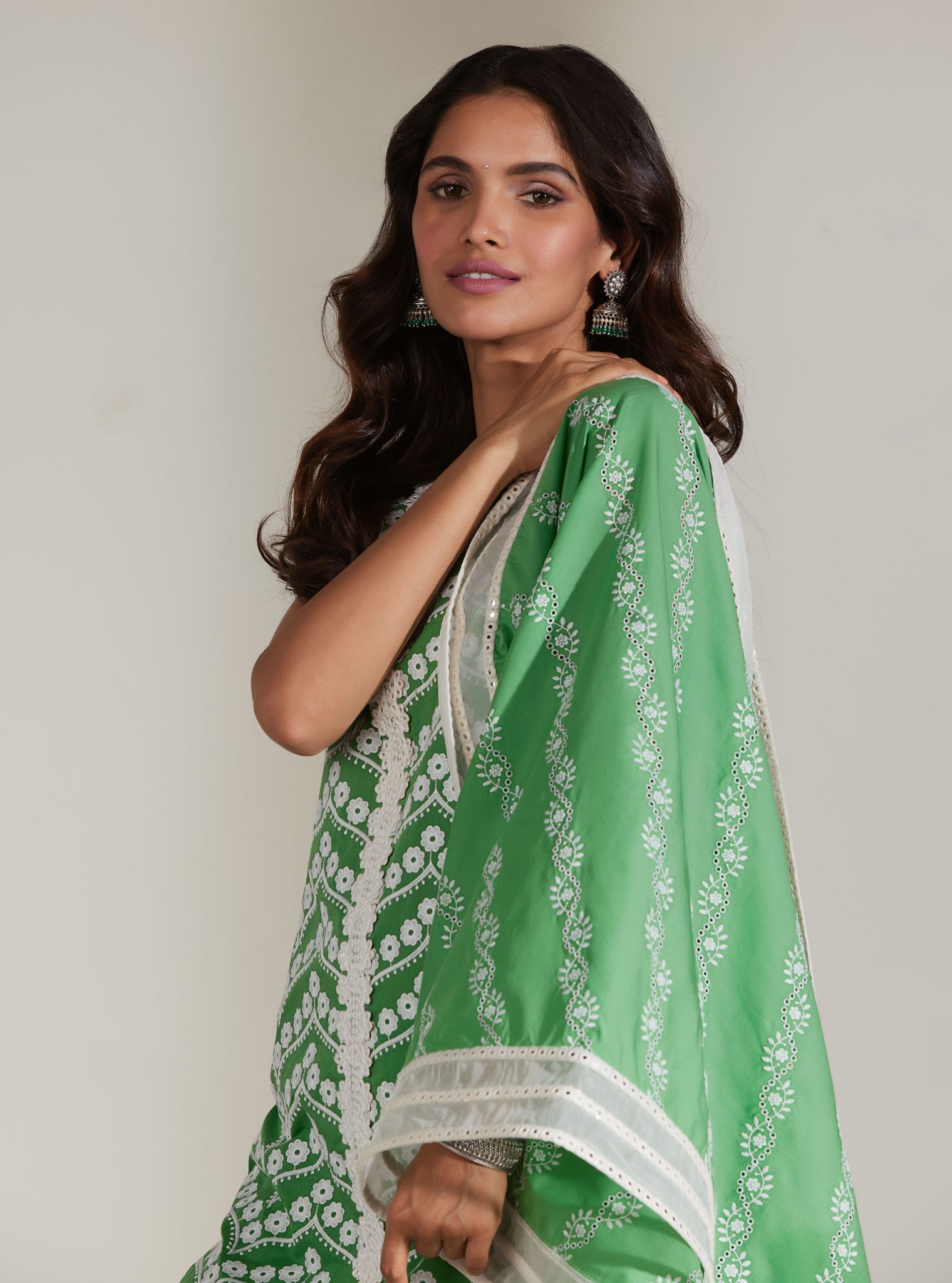 Mulmul Cotton Gabriella Green Kurta With Gabriella Green Garara