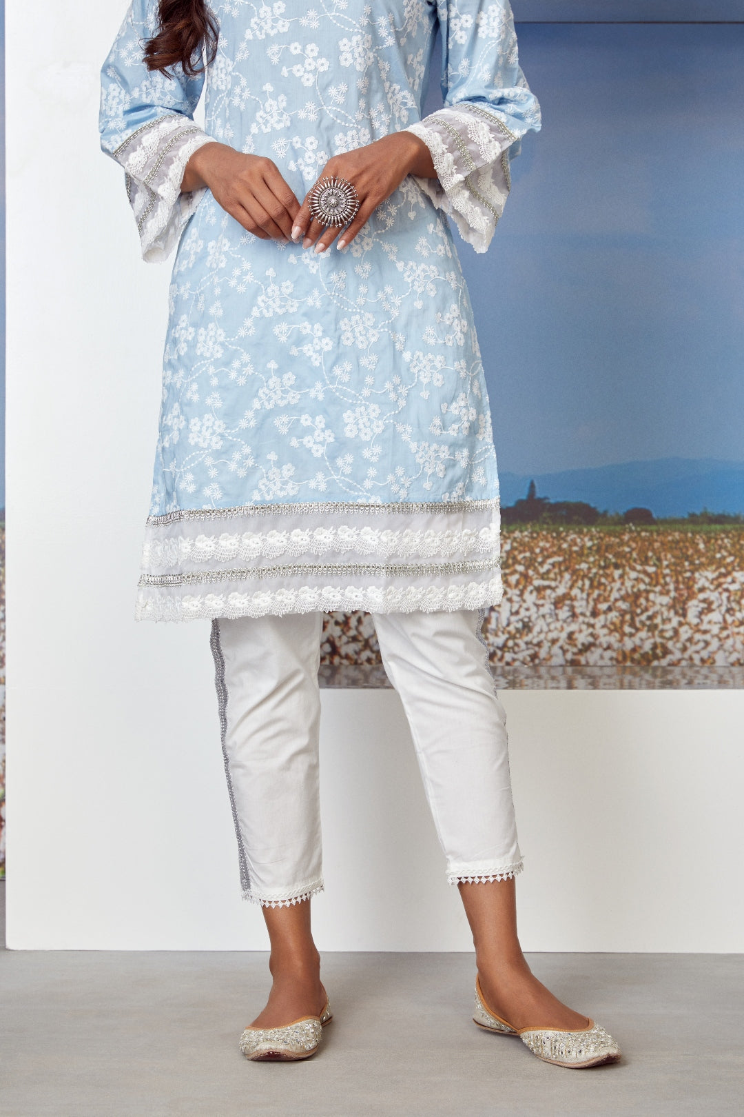 Mulmul Cotton Viva Light Blue Kurta