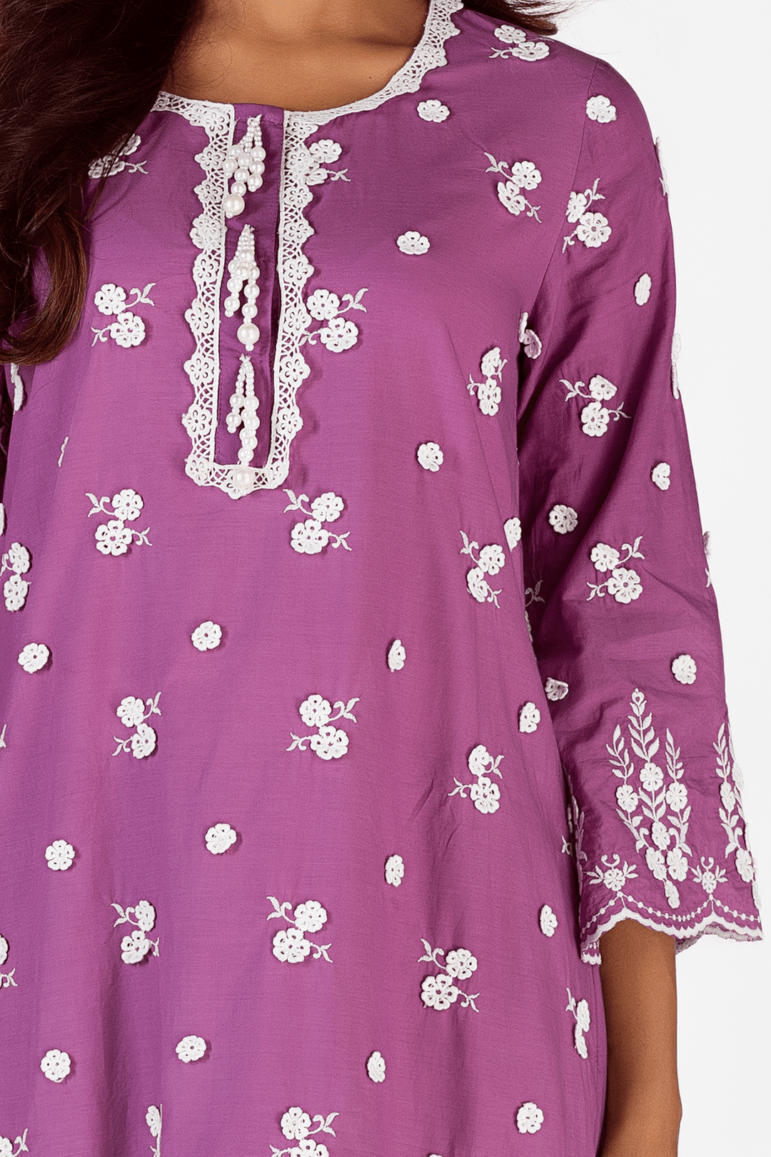 Mulmul Cotton Jade Purple Kurta With Jade Purple Pyajama