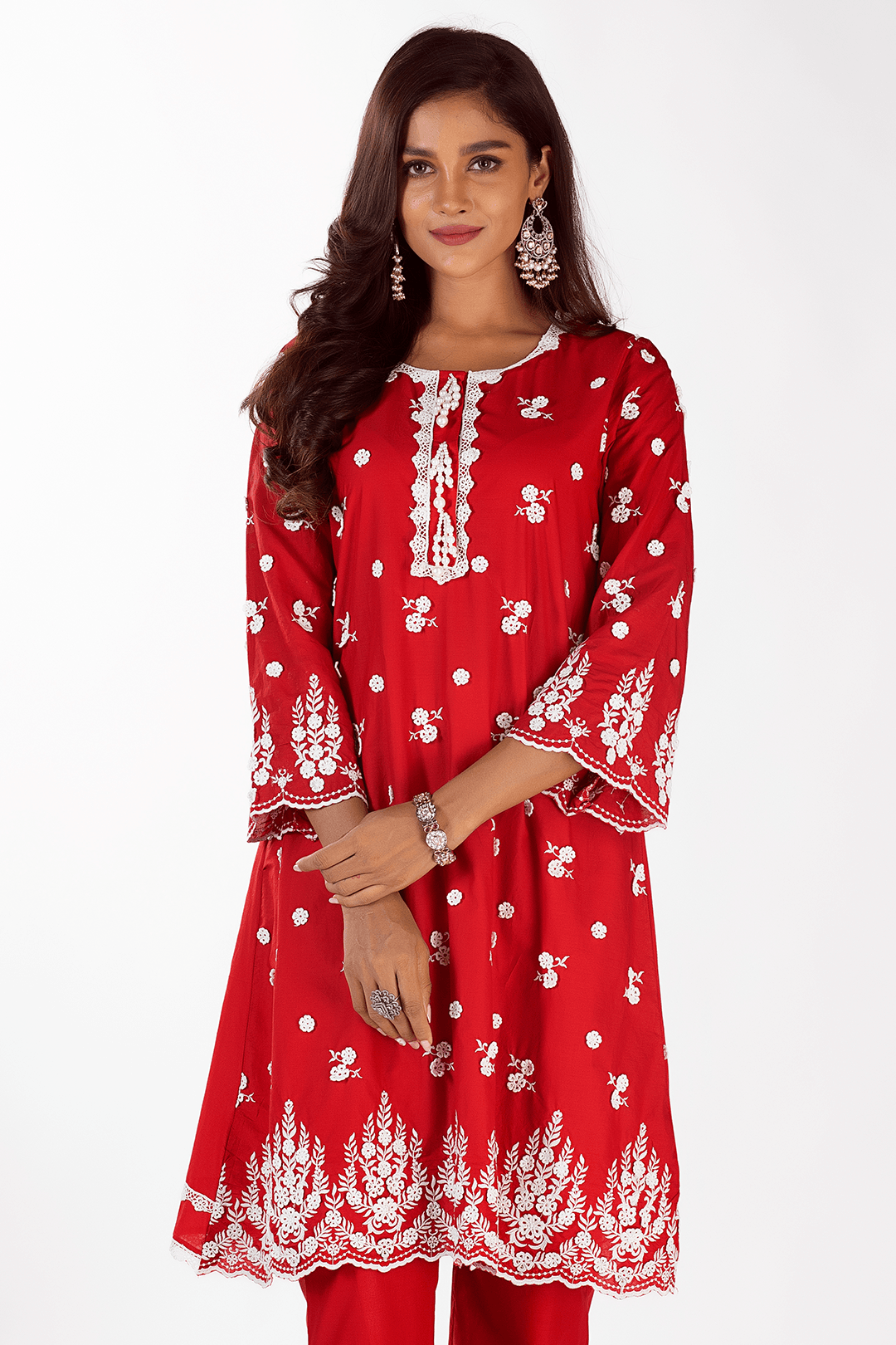 Mulmul Cotton Jade Red kurta With Jade Pant Red