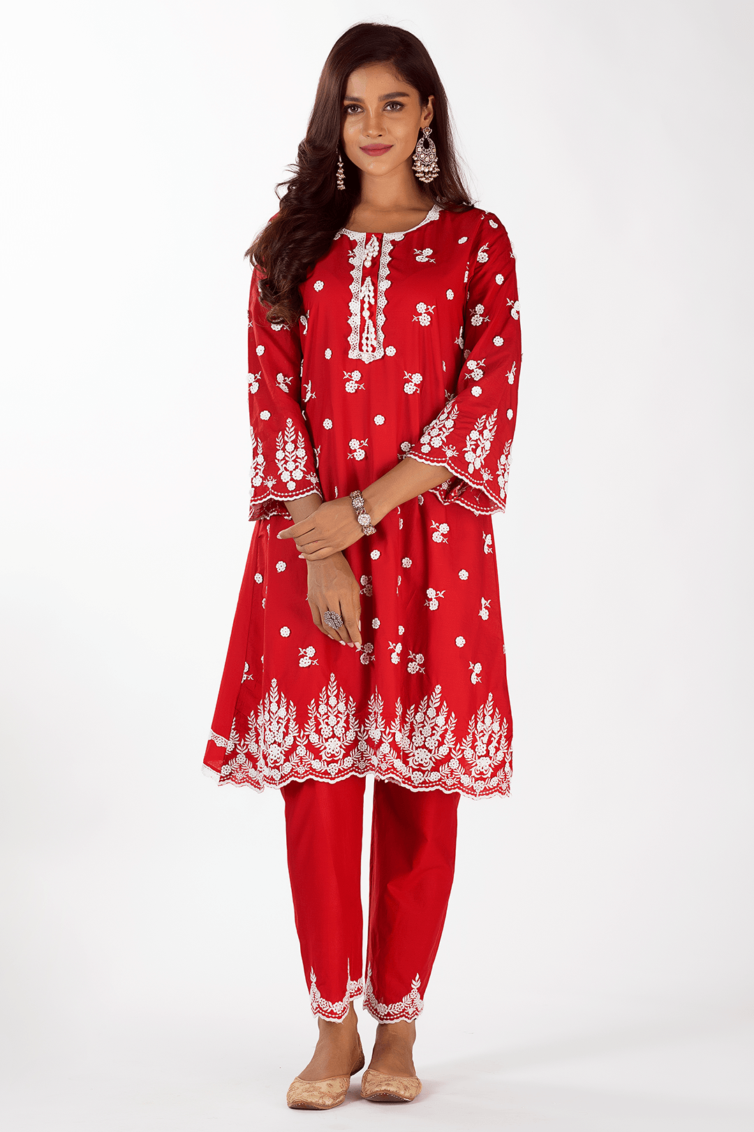 Mulmul Cotton Jade Red kurta With Jade Pant Red