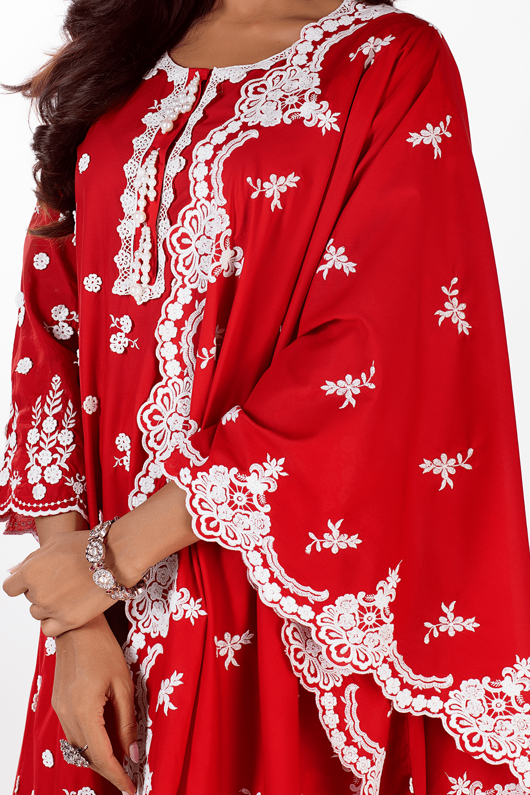 Mulmul Cotton Jade Red kurta With Jade Pant Red