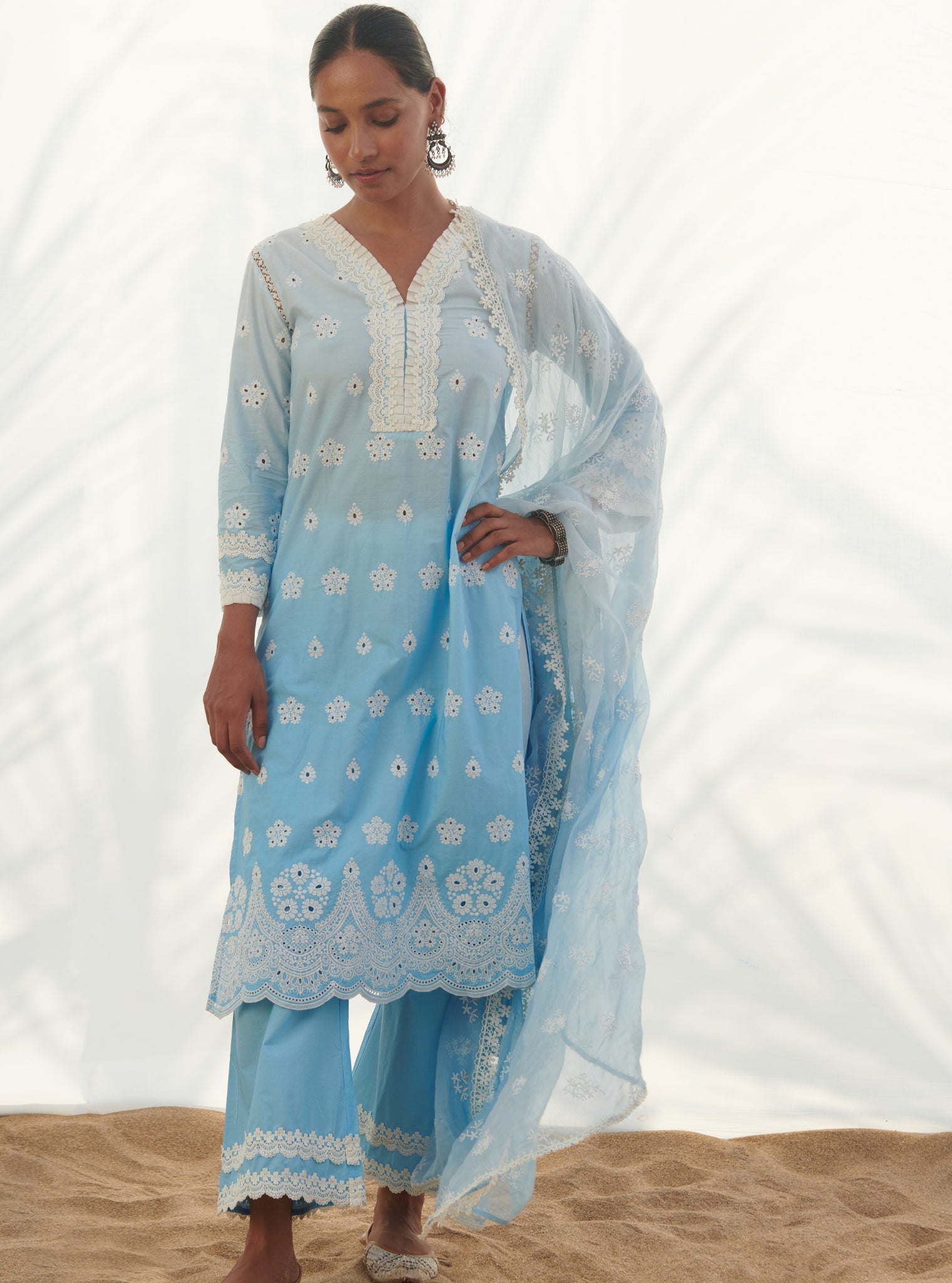 Mulmul Chiffon Saleri Blue Dupatta