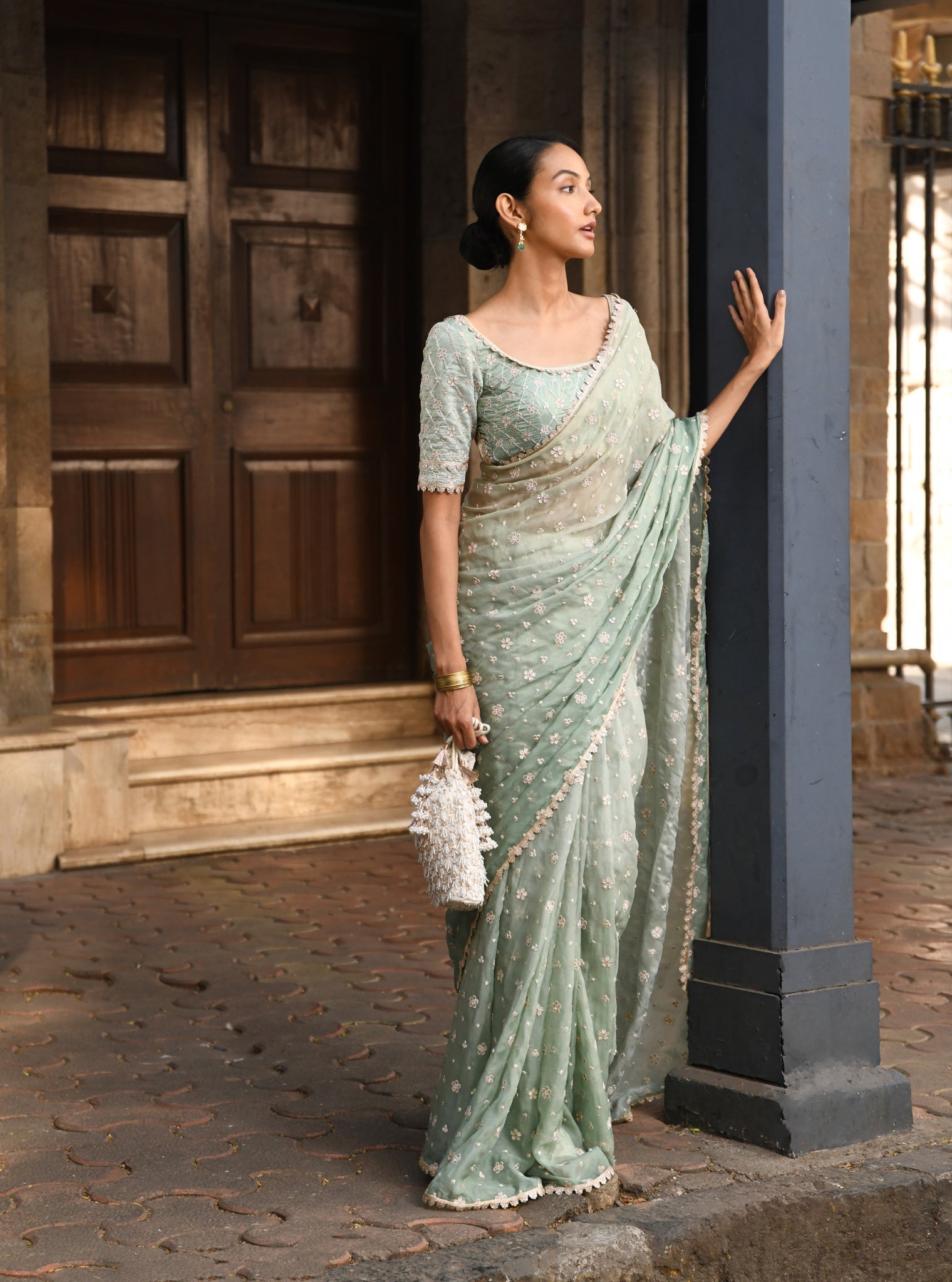 Mulmul Organza Ombre Priyur Green Saree