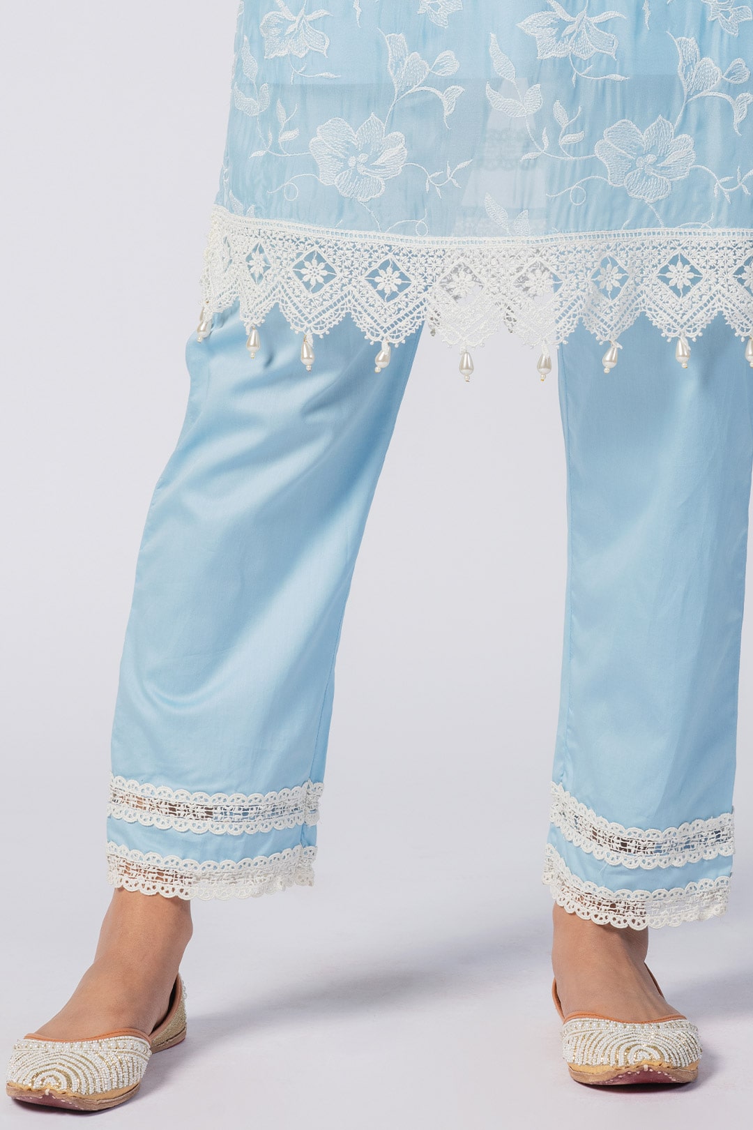 Mulmul Tencel Luxe Organza Maisy Blue Kurta With Pima Cotton Maisy Blue Pant