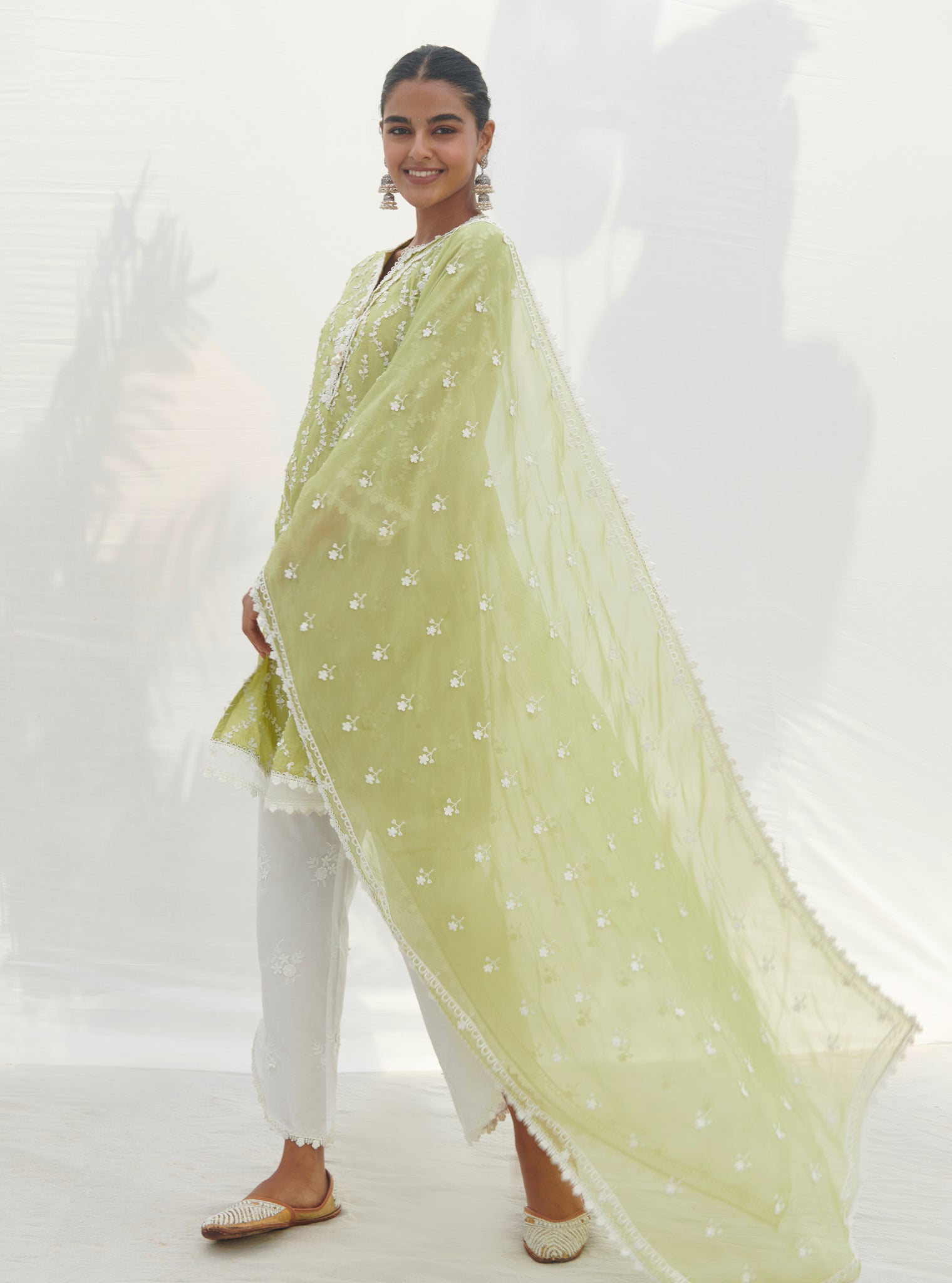 Mulmul Organza Rivona Lime Dupatta