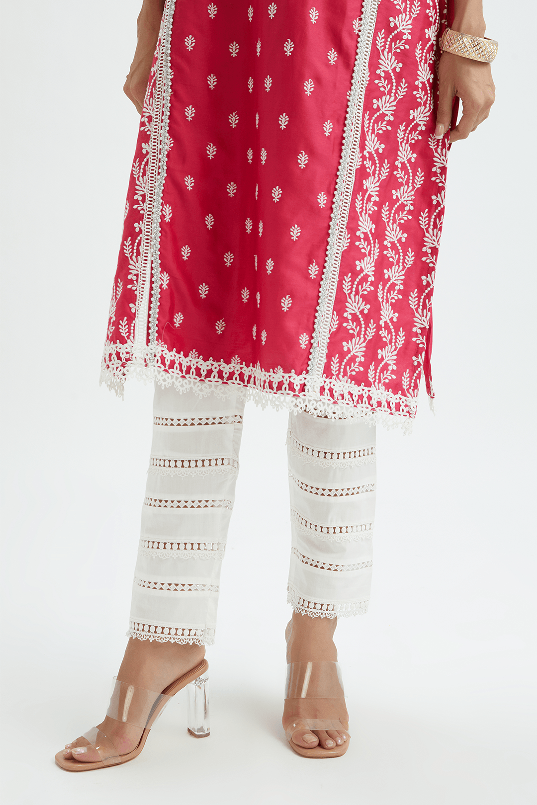 Mulmul pima satin MERRY KURTA With cotton LADDER LACE PANT