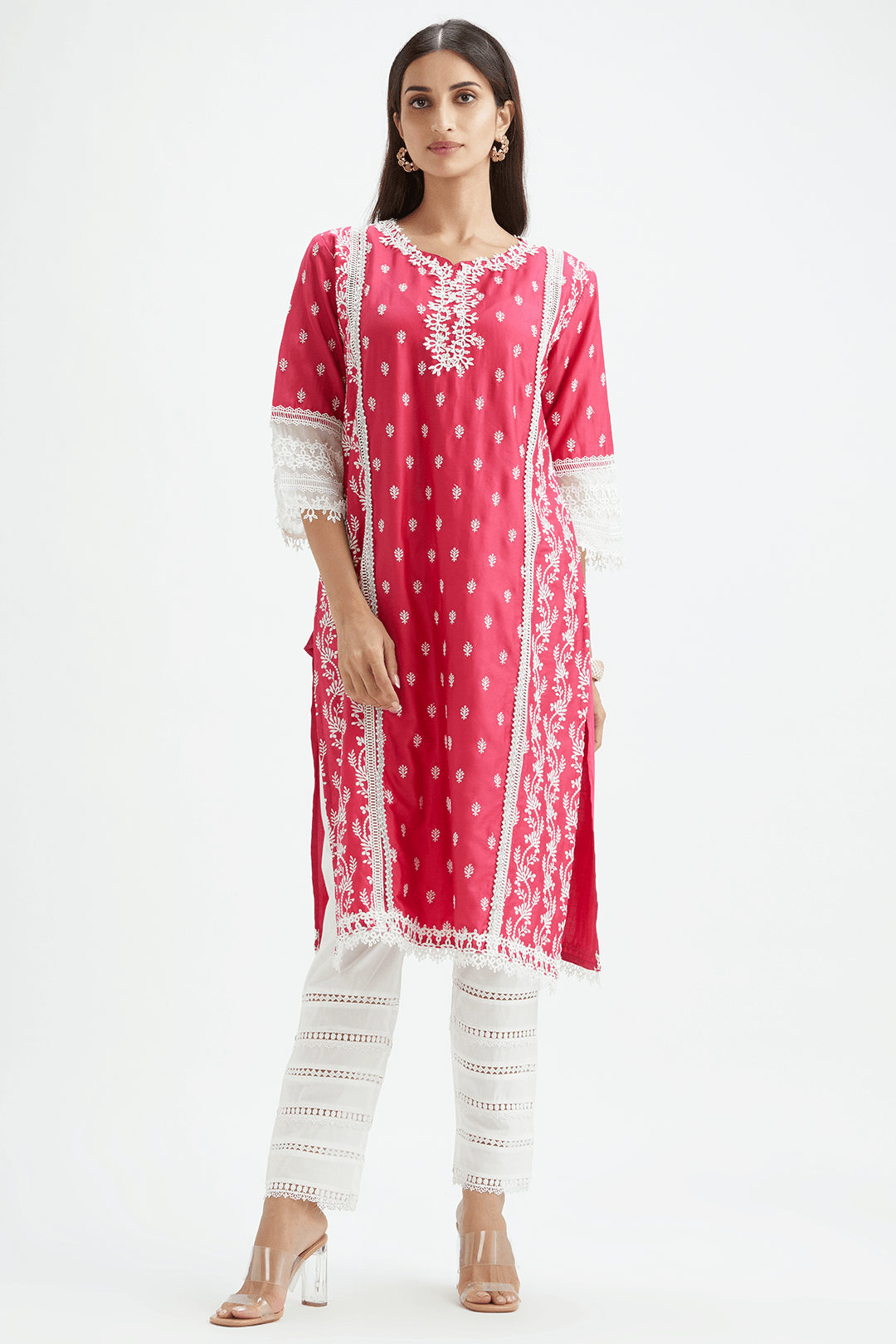 Mulmul pima satin MERRY KURTA With cotton LADDER LACE PANT