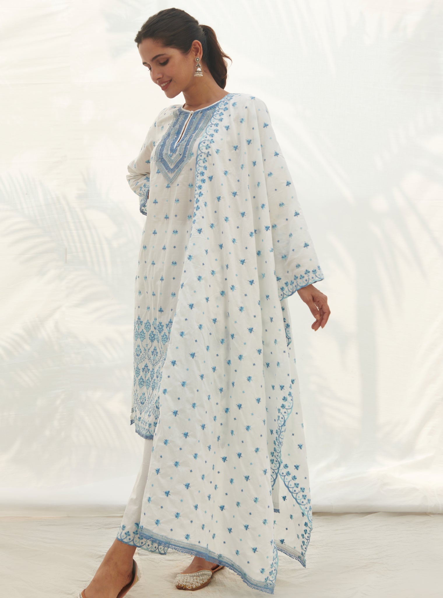 Mulmul Cotton Kankon White Dupatta