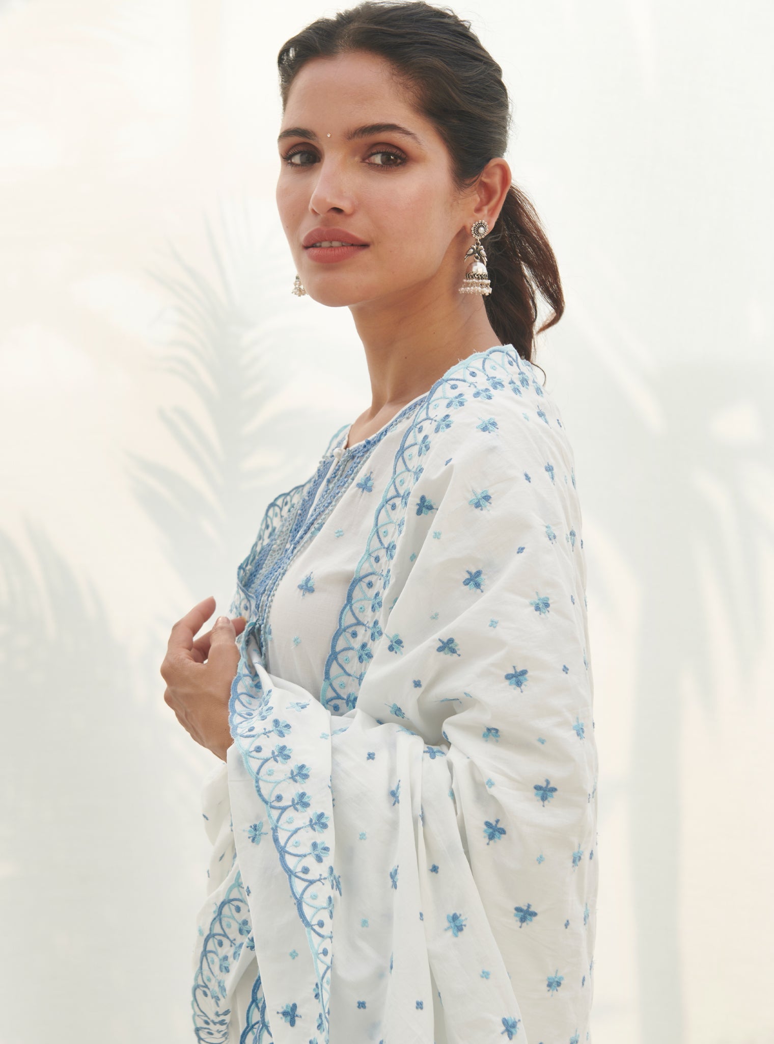 Mulmul Cotton Kankon White Dupatta