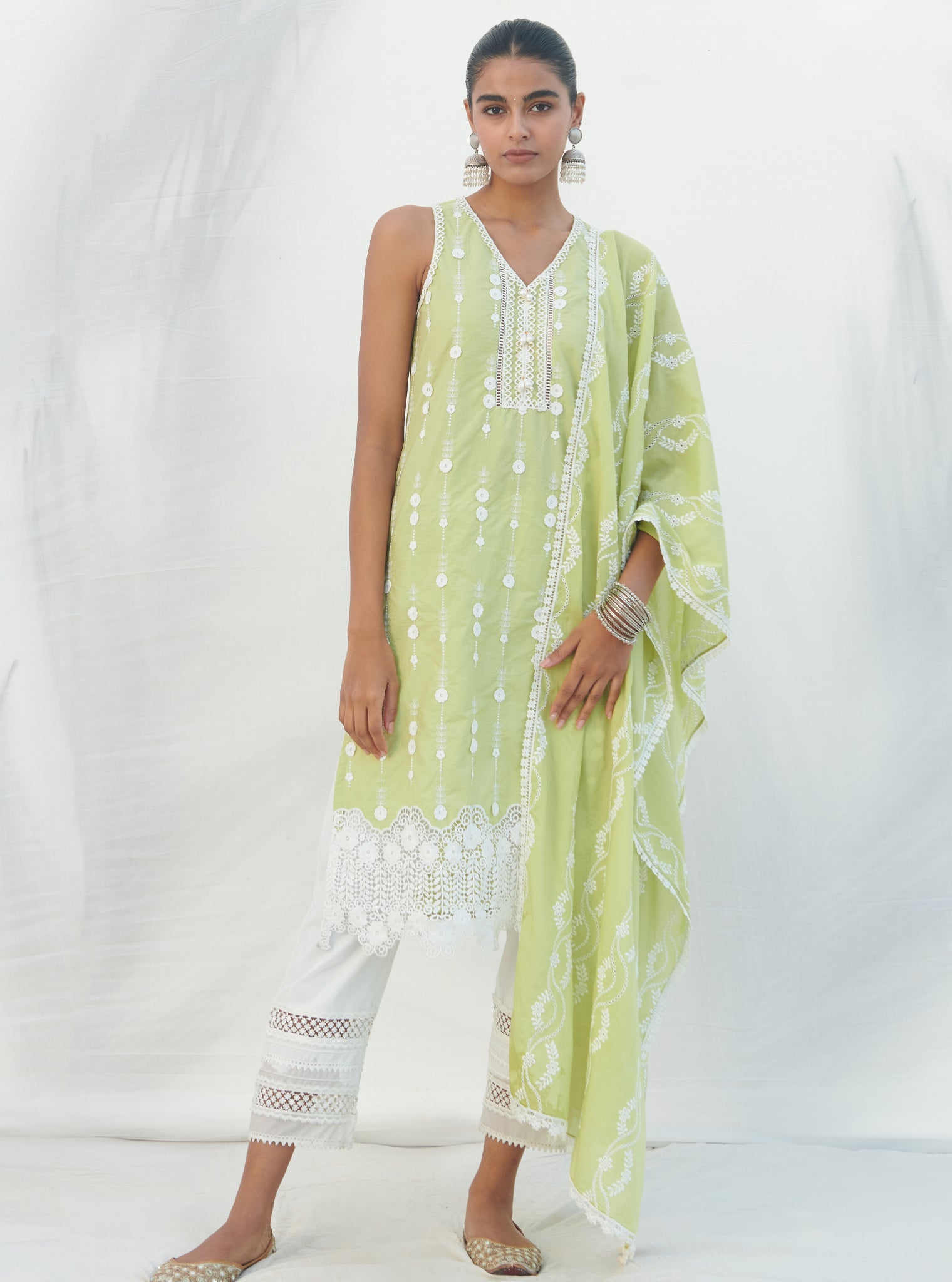 Mulmul Cotton Naroa Lime kurta