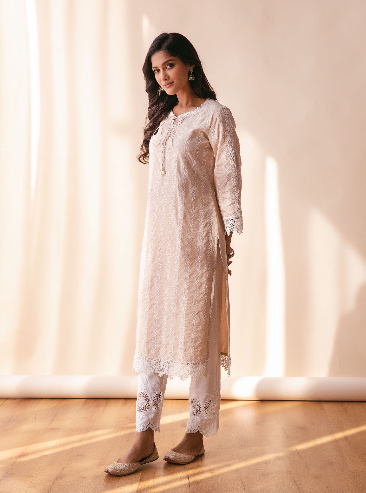 Mulmul Cotton Nina Beige Kurta