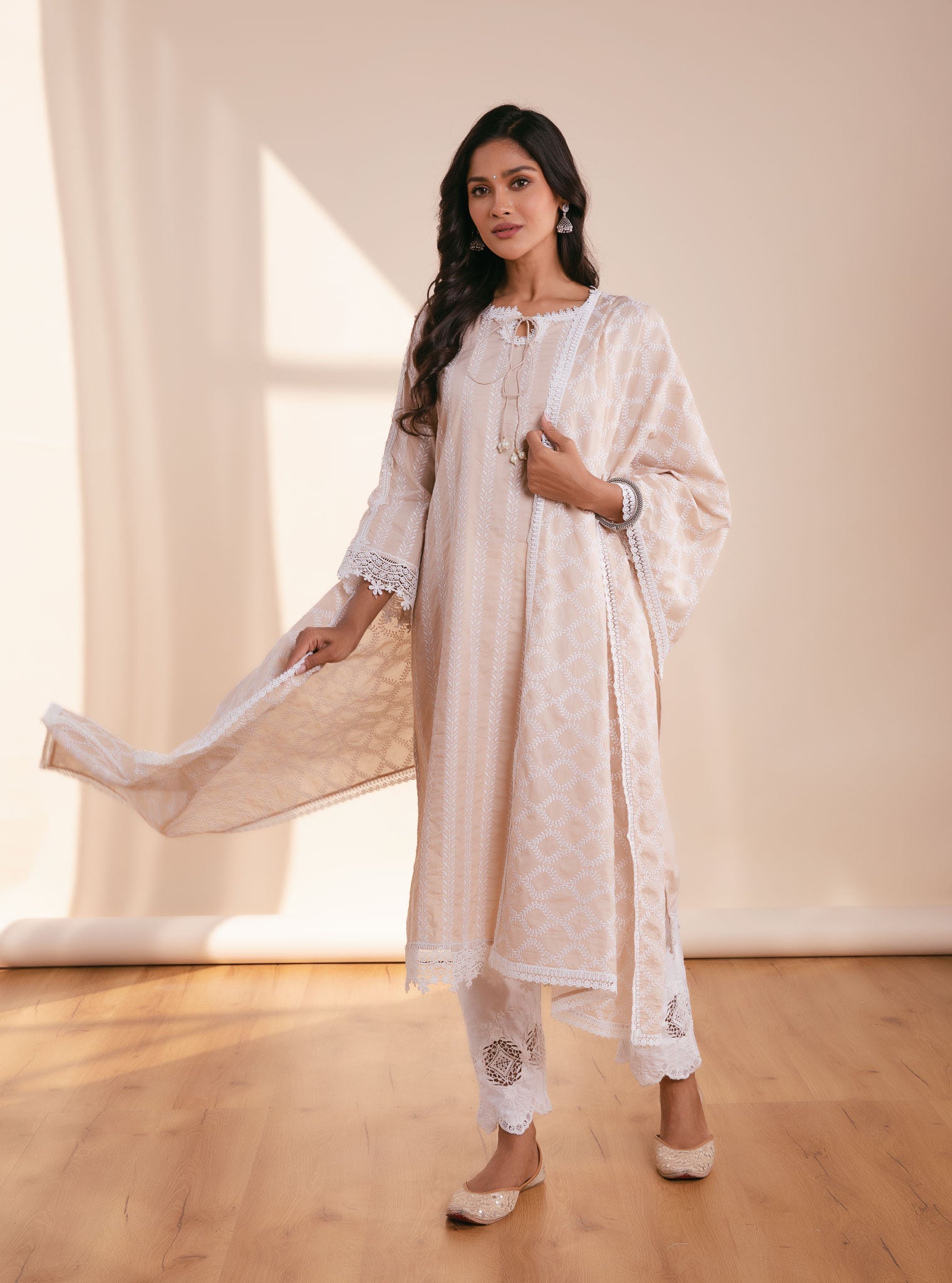 Mulmul Cotton Nina Beige Kurta