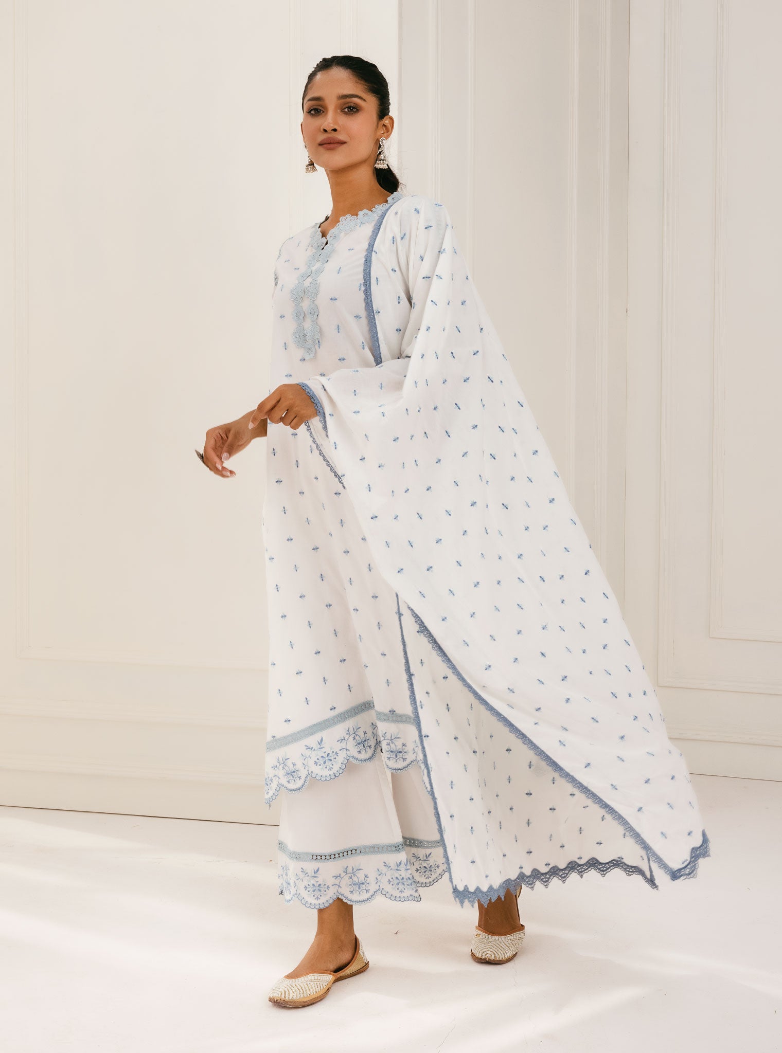 Mulmul Kosi White Dupatta