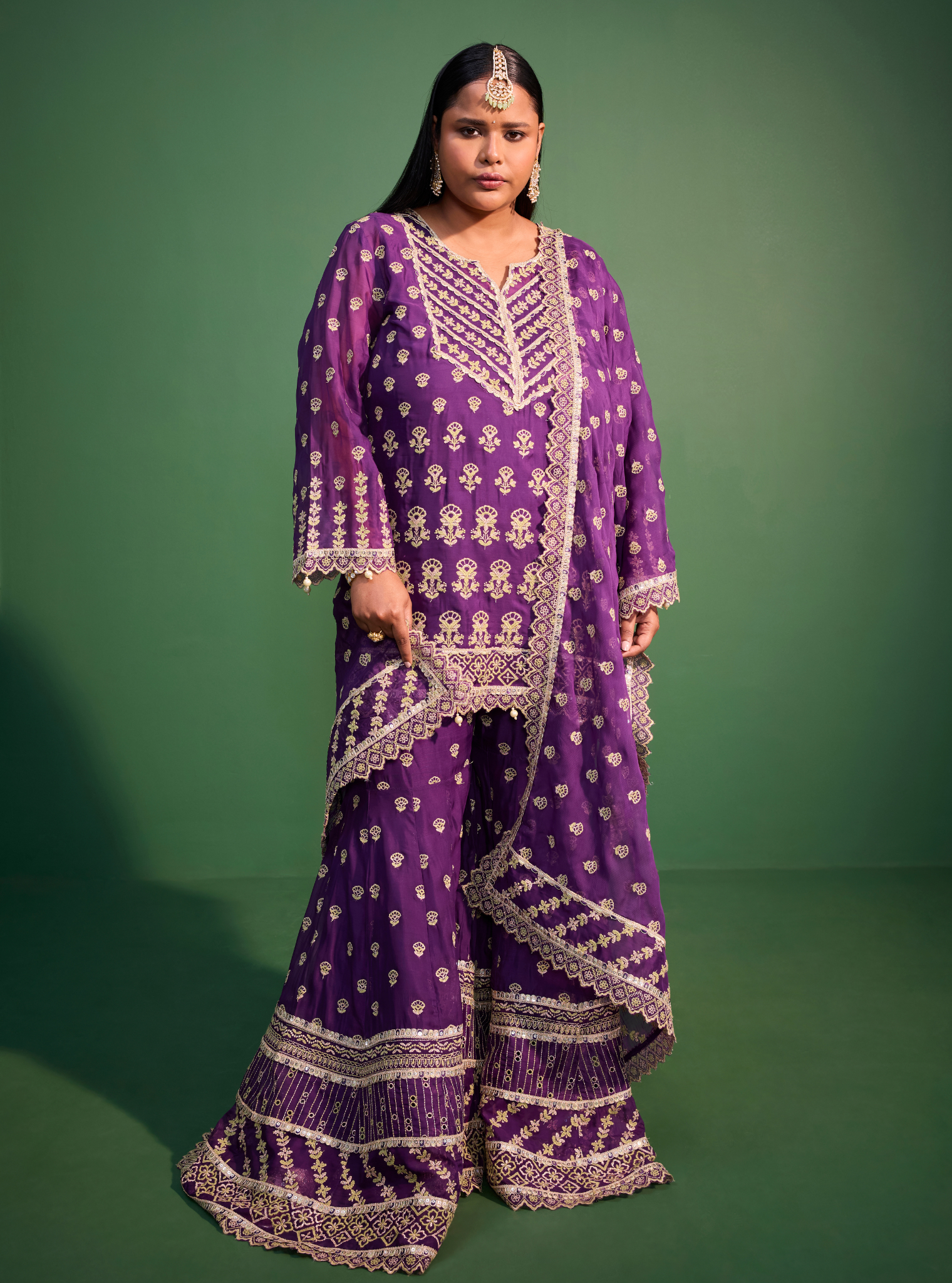 Mulmul Organza Kahani Purple Kurta With Mulmul Organza Kahani Purple Sharara