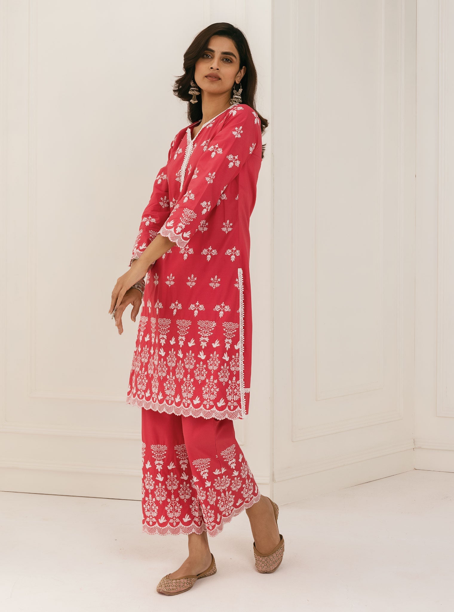 Mulmul Cotton Prini Red Kurta