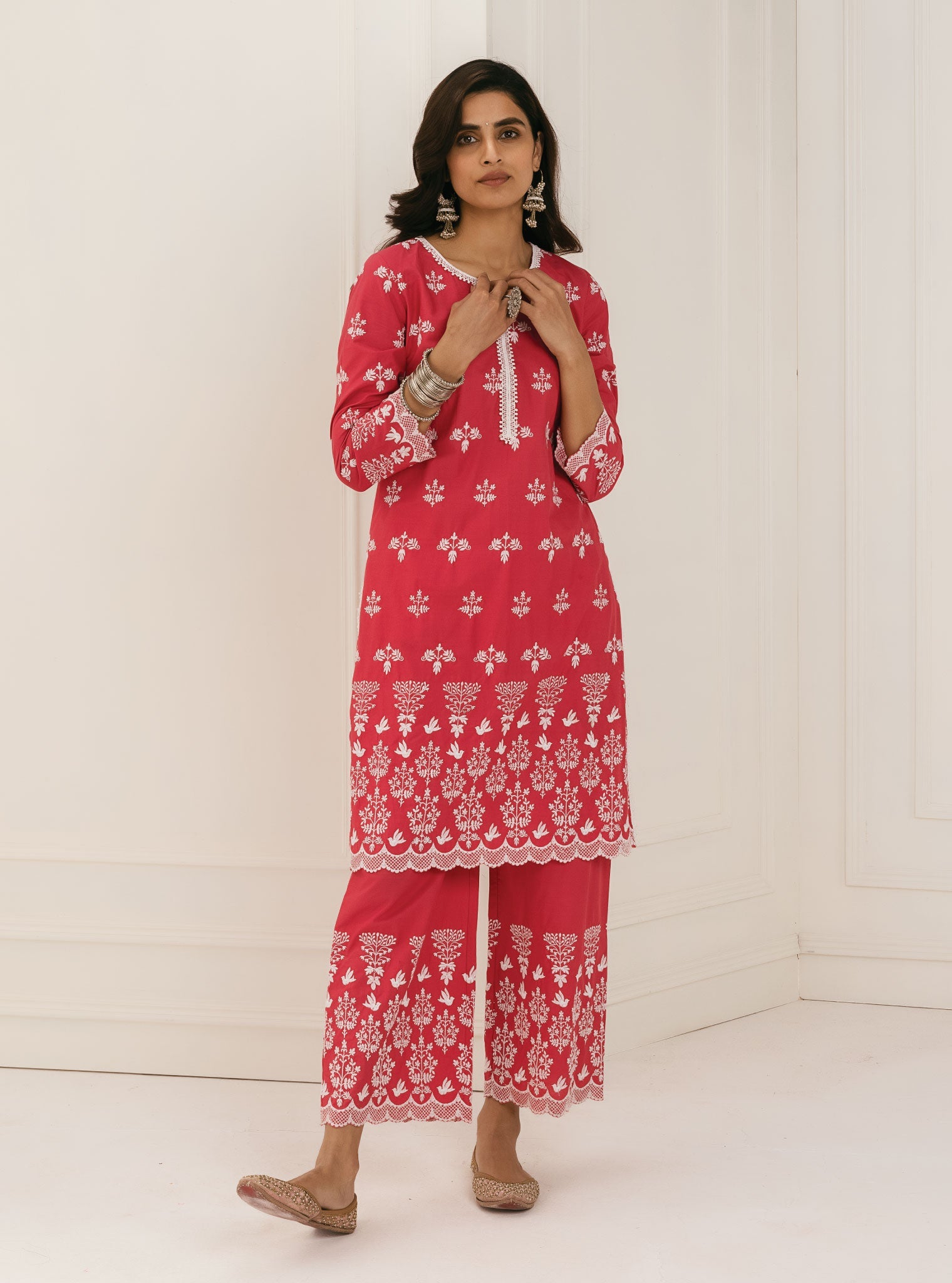 Mulmul Cotton Prini Red Kurta