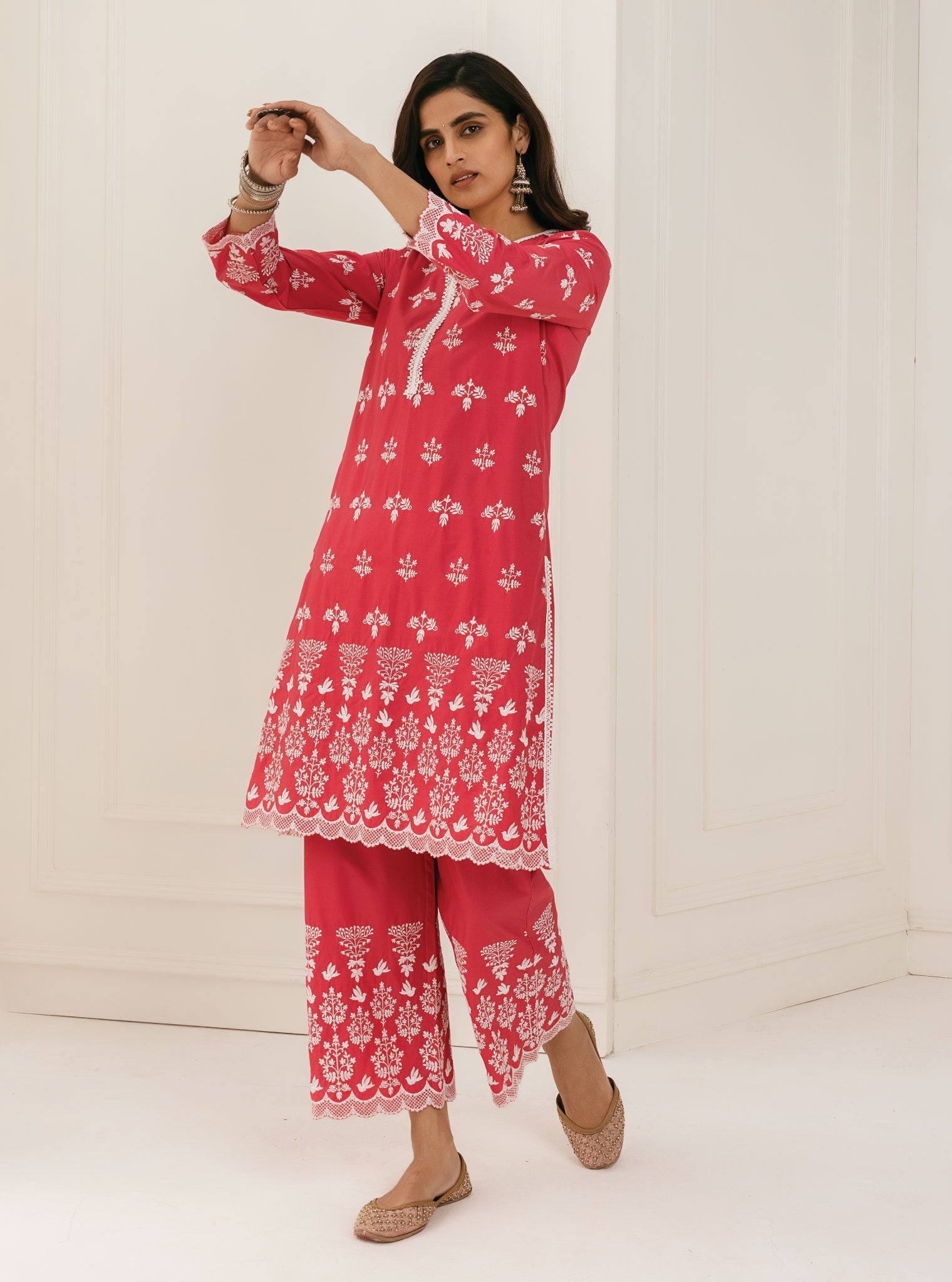 Mulmul Cotton Prini Red Kurta