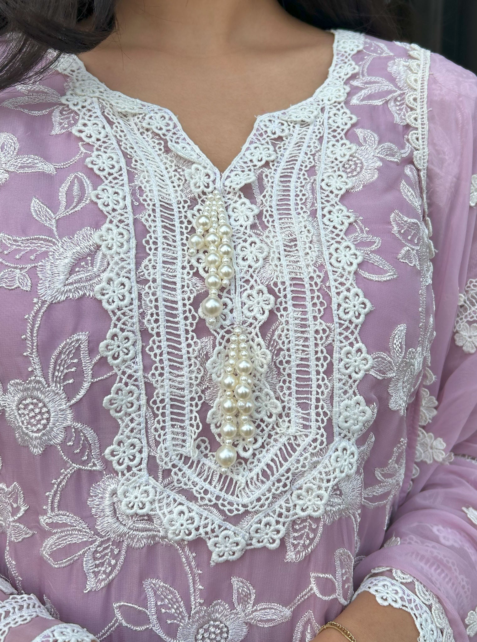 Mulmul Cotton Lyella Lilac Kurta with Mulmul Cotton Lyella Lilac Garara