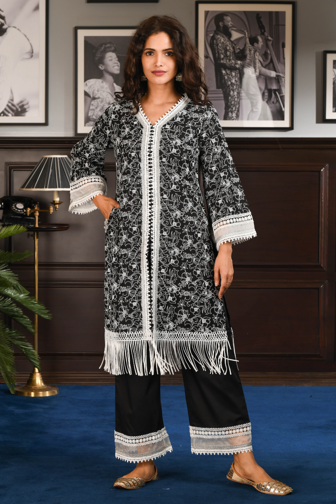 Pima Satin Rafa Kurta With Rafa pyajama