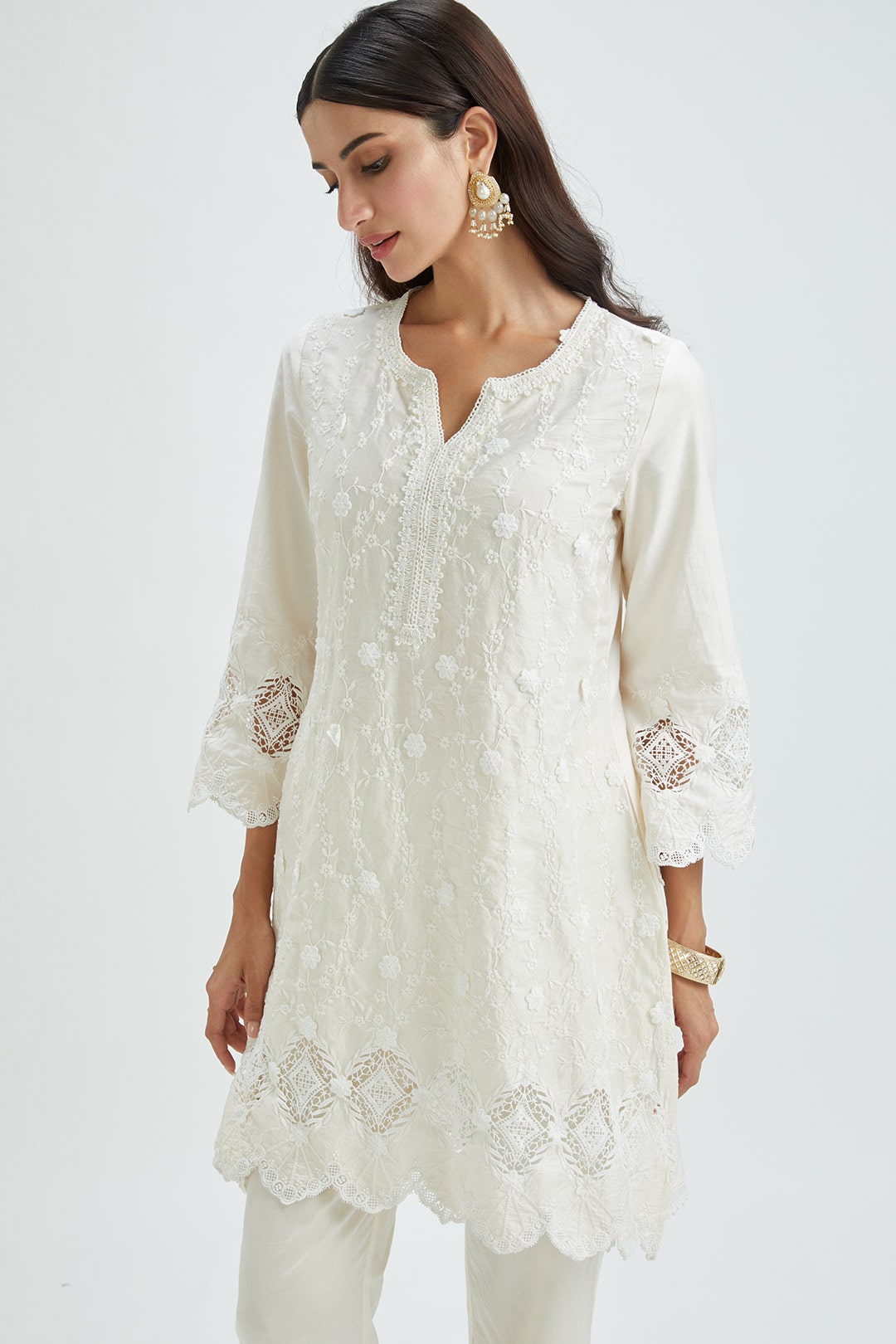 Mulmul Supima Satin Rene Off White Kurta