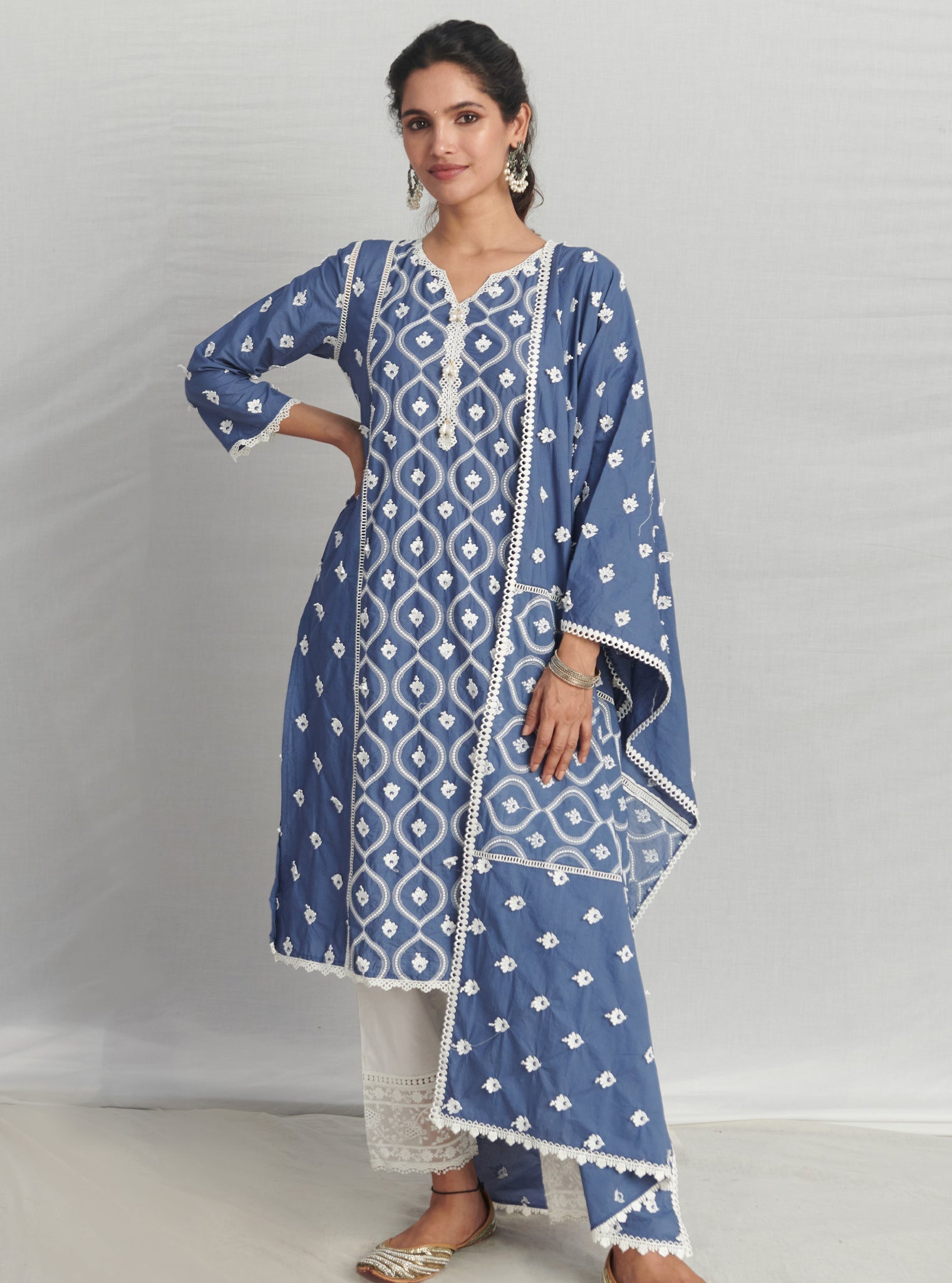 Mulmul Cotton Pilerne Navy Dupatta